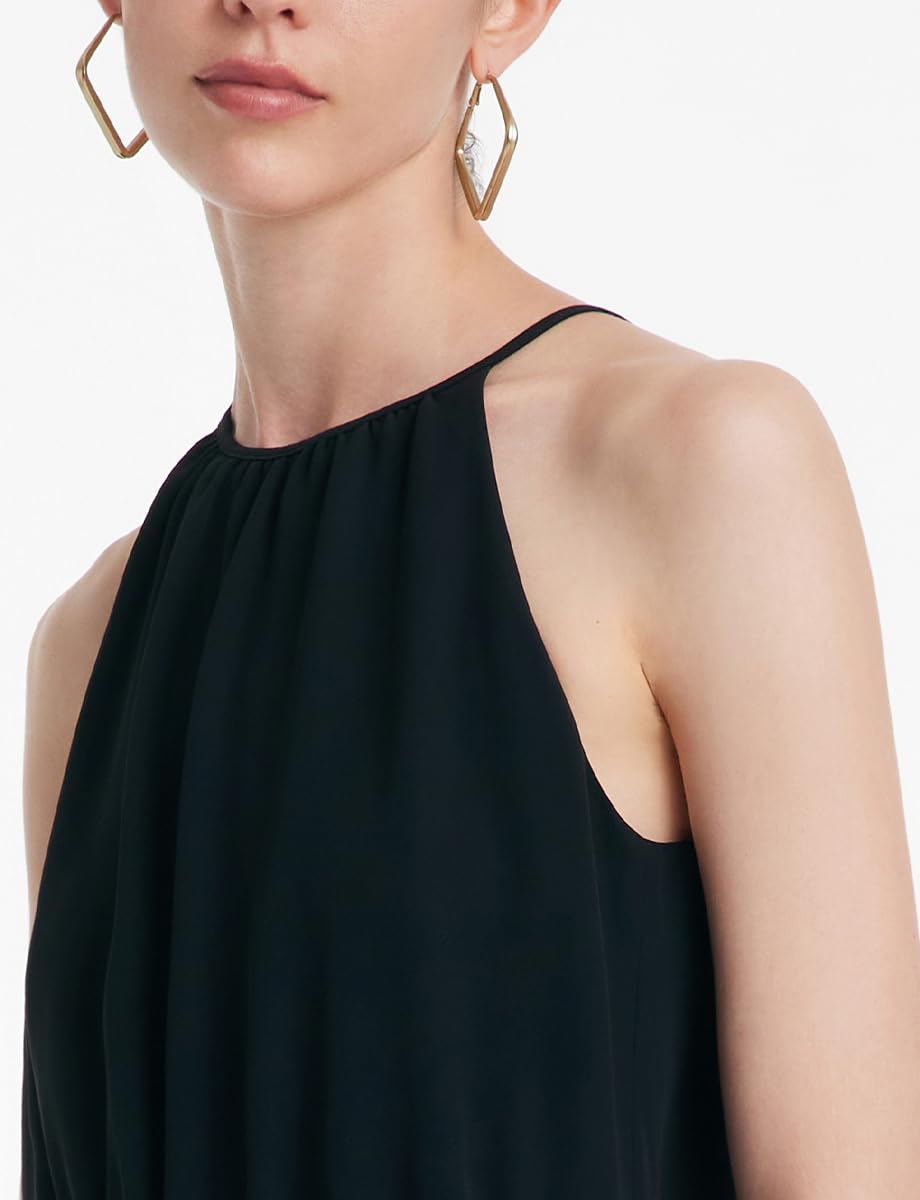 Women's High Waist Halter Camisole Wide Leg Jumpsuit - Black One Piece Romper with Pockets | Casual Outfit for Summer, Beach, Travel & Everyday Wear