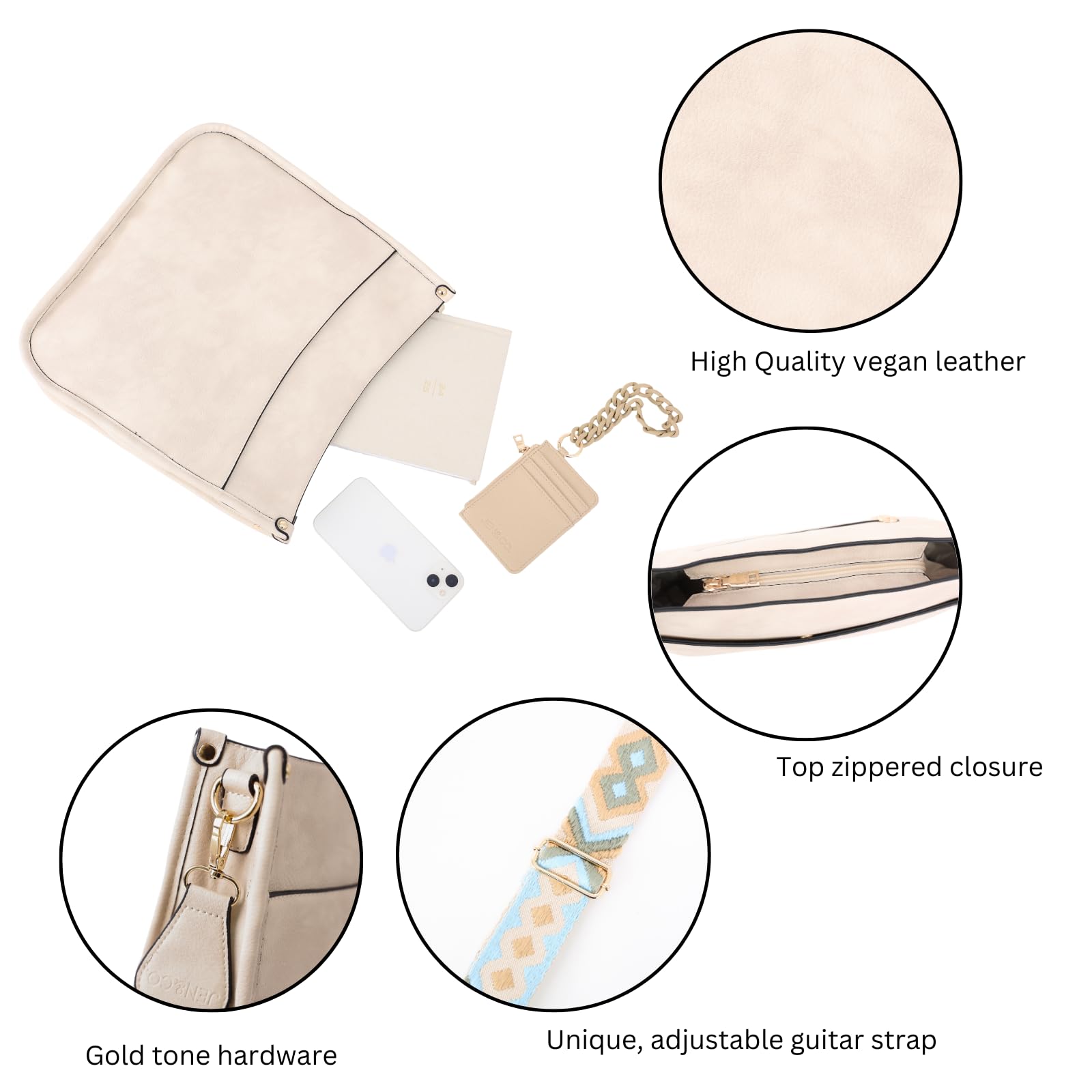 Trendy Vegan Leather Crossbody Bags for Women - Adjustable Shoulder Purse with Wide Guitar Strap | Perfect for Work, Travel & Everyday Use
