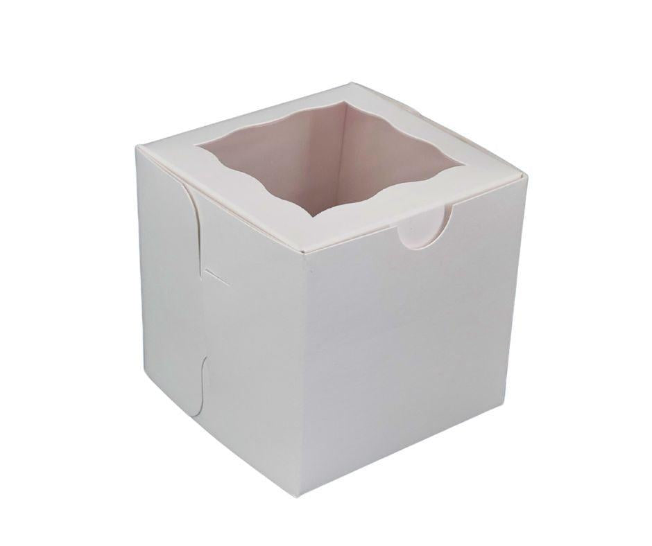 EB 5279A White 4x4x4 Single Cupcake Box with Clear Window - Perfect for Bakery Treats, Party Favors & Gift Packaging