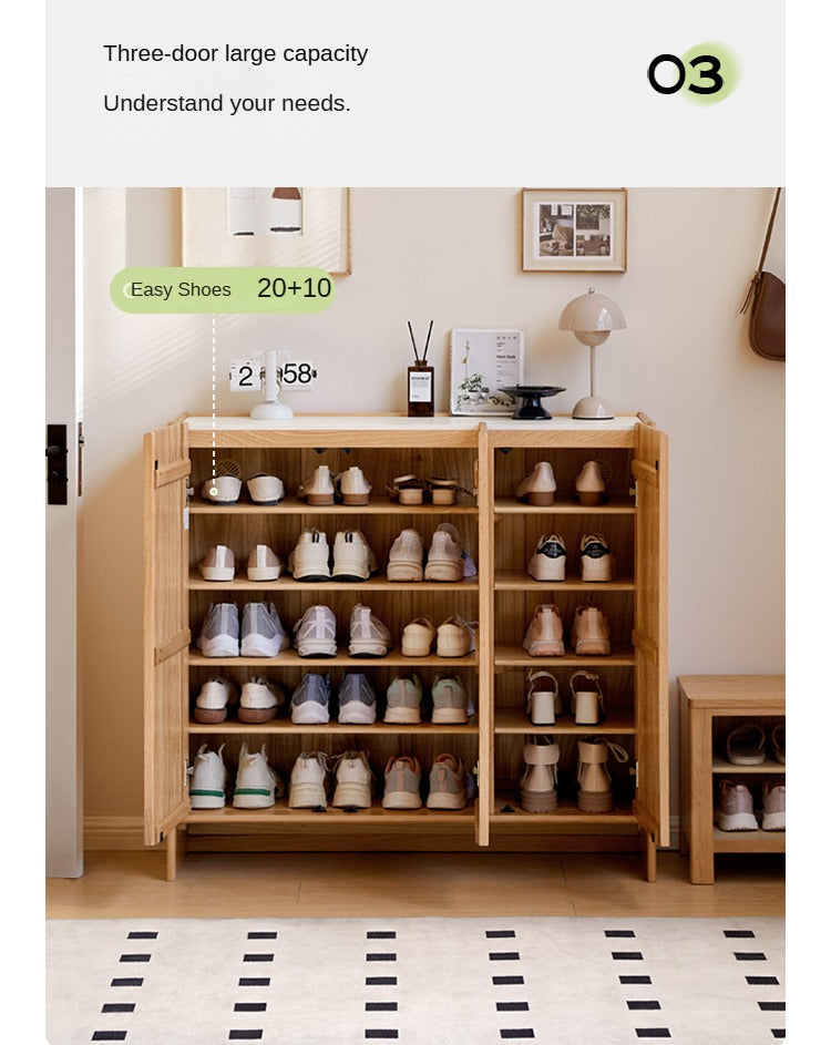 Solid Oak Wood Modern Minimalist Shoe Cabinet with Rock Plate - Perfect for Entryway, Living Room, and Bedroom Storage Organization