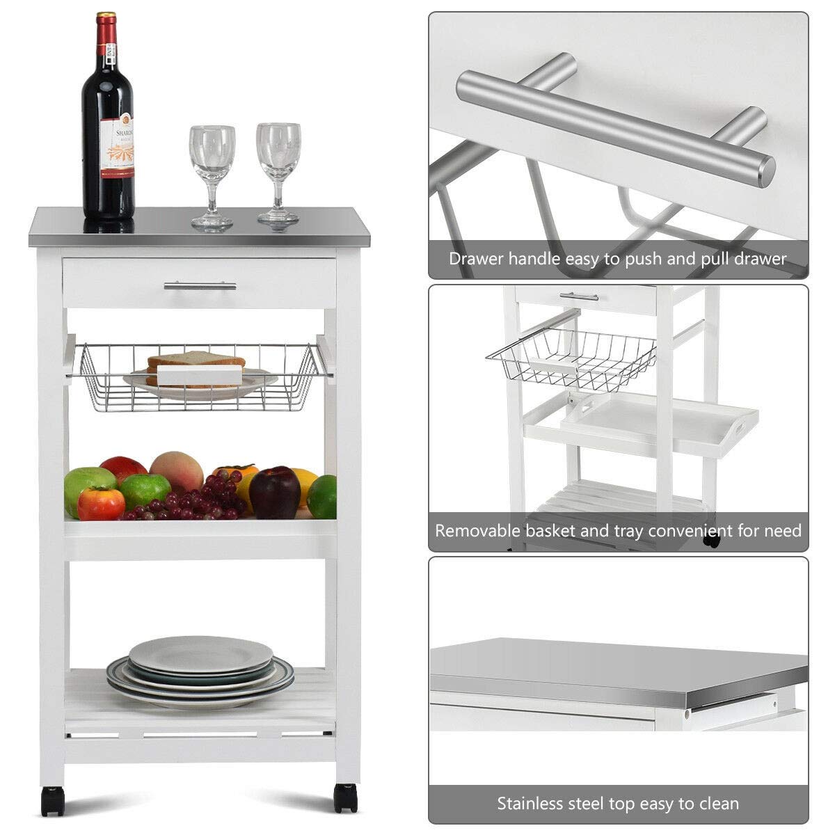 Multi-Use Storage Cart with Shelves & Drawers for Kitchen, Bathroom, Garage - Home Organizer