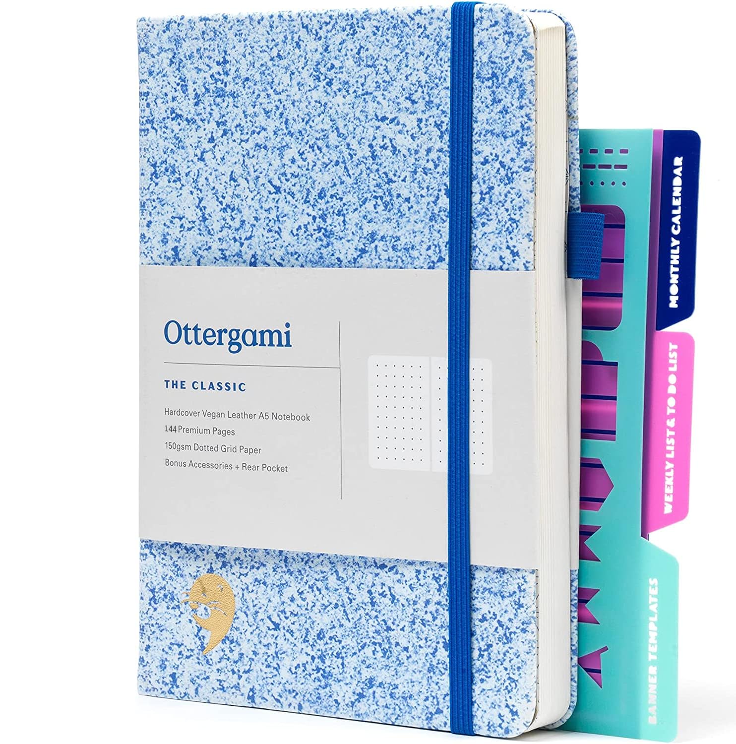Premium Bullet Dotted Journal Set - Hardcover A5 Dot Grid Notebook with 150gsm Thick Paper | Includes Stencils, Rear Pocket & Pen Holder | Perfect for Bullet Journaling, Planning, Sketching & Note Taking | by Ottergami