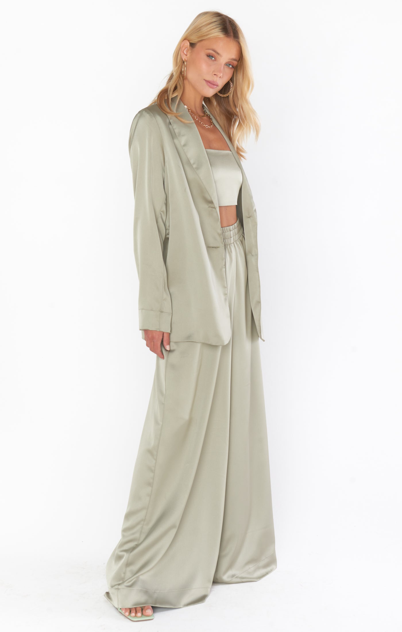 Felix Blazer for Women - Moss Green Luxe Satin Blazer Jacket | Elegant Office Wear & Evening Outfits | Perfect for Business Meetings, Cocktail Parties & Formal Events