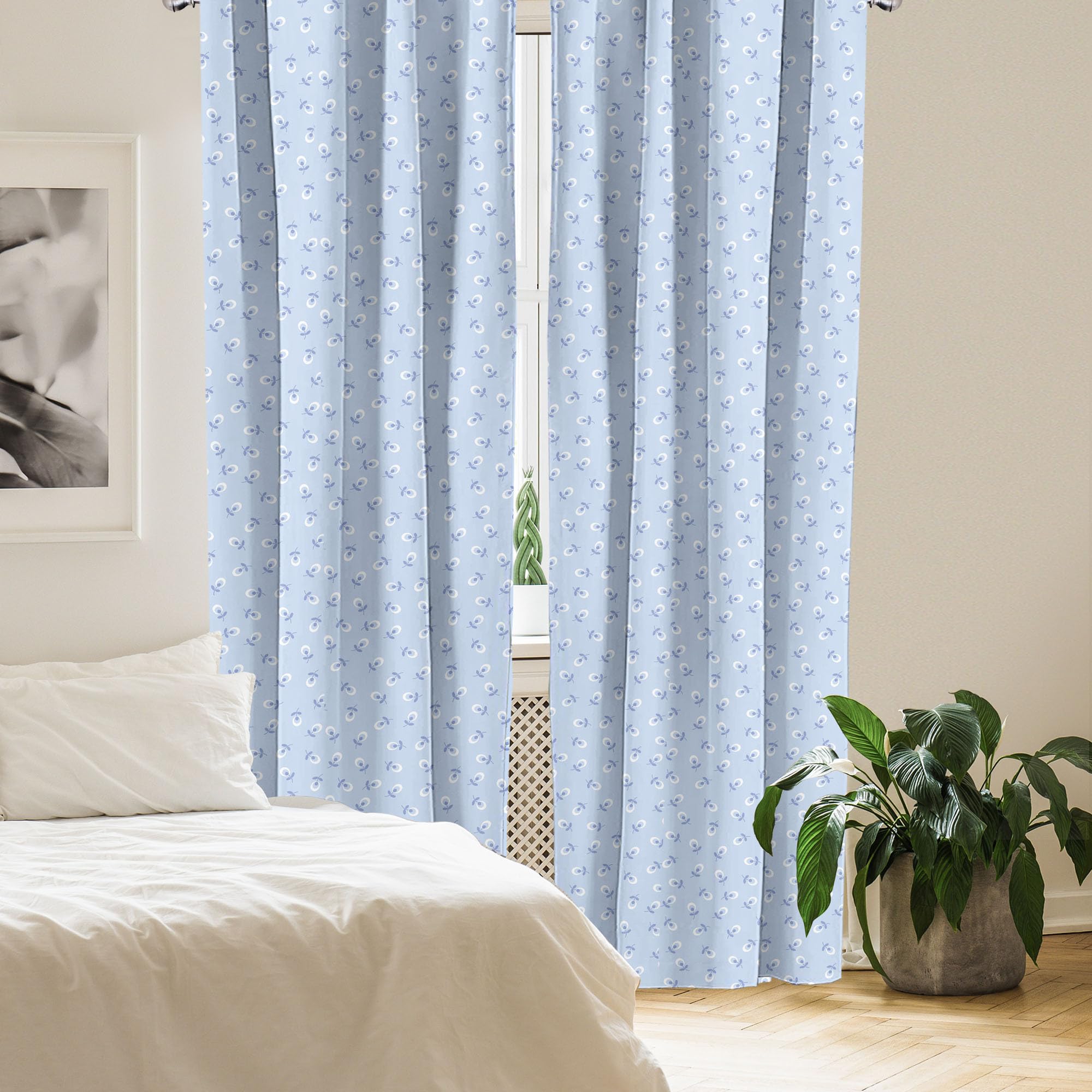 Ambesonne Floral Window Curtains Set of 2 - Blue Violet Spring Flowers Retro Pattern Lightweight Rod Pocket Curtains 28x63 Inches - Perfect for Living Room, Bedroom & Nursery Decor