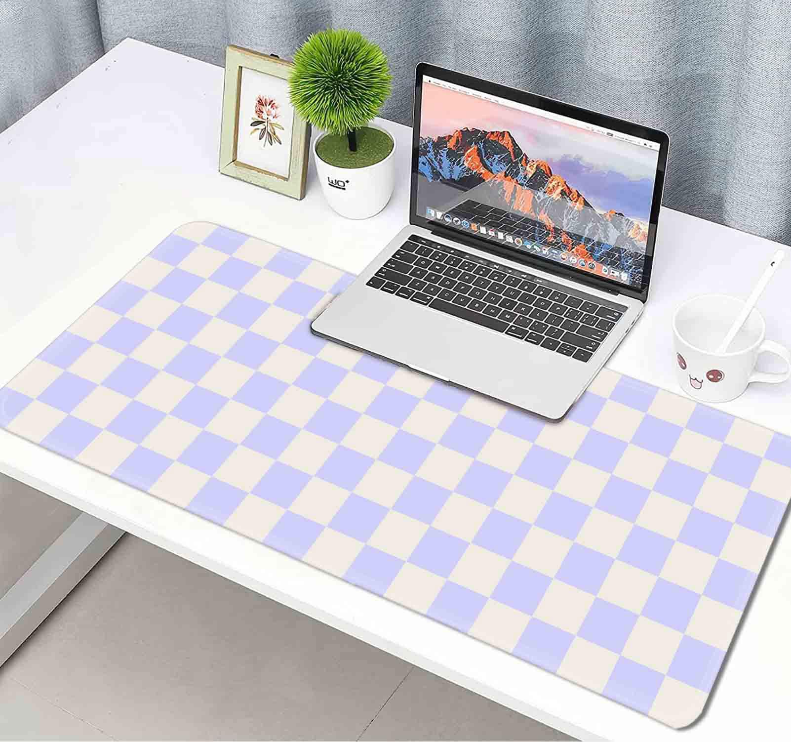 Pastel Purple Checkered Desk Mat - Aesthetic Pink Pattern Large Mouse Pad for Office & Gaming - 35.4