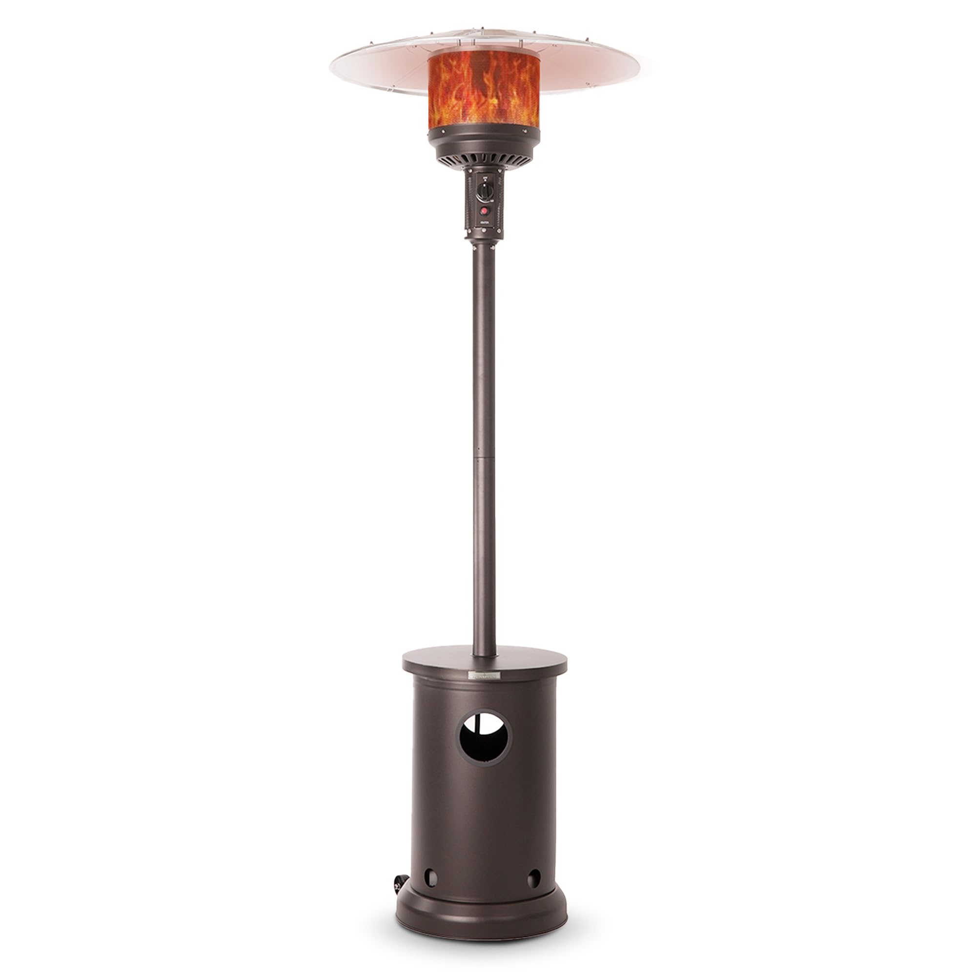 48,000 BTU Portable Outdoor Propane Patio Heater with Table & Wheels - Electronic Ignition System, Mocha Finish for Backyard, Deck & Garden Parties