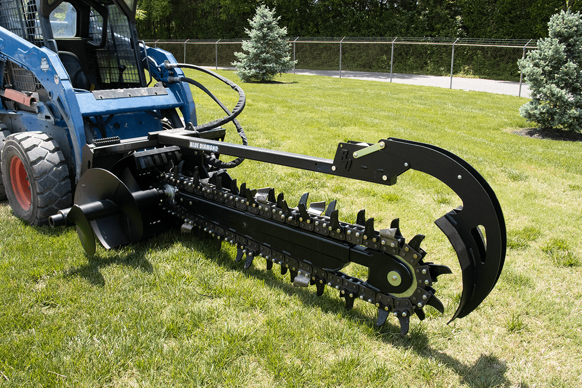 Blue Diamond® Skid Steer Trencher Attachment - Heavy Duty Excavator Digging Tool for Construction & Landscaping | Perfect for Trenching, Utility Installation & Farm Work