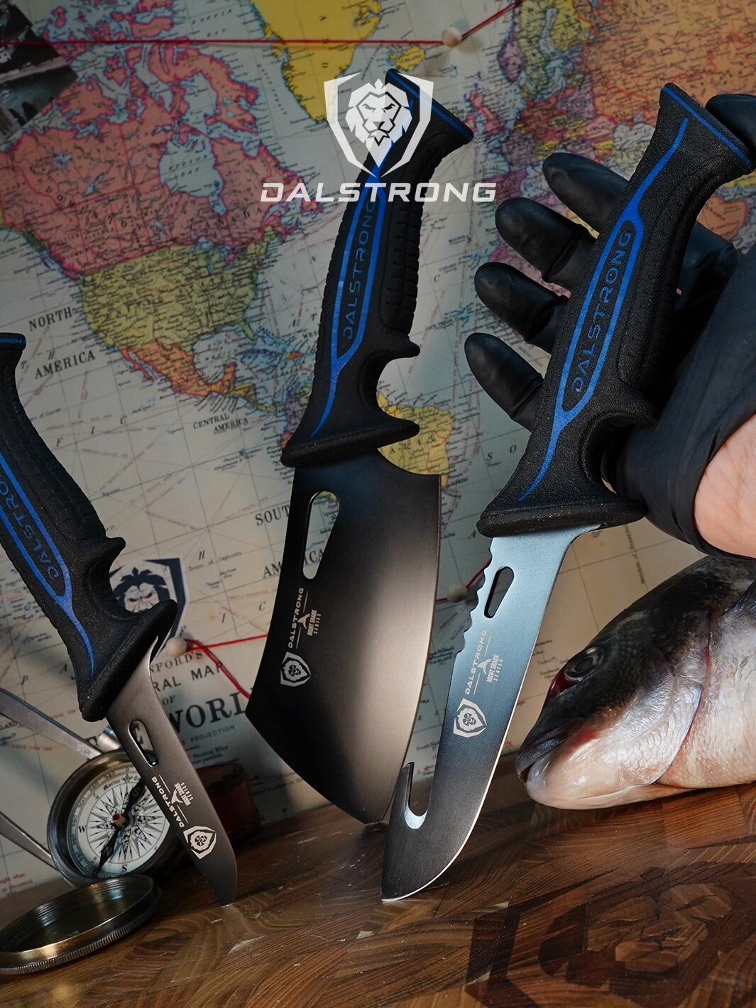 Dalstrong Night Shark Series 3-Piece Knife Set - Boning Knife, Hook Knife & Mini Cleaver | NSF Certified Professional Kitchen Knives | Perfect for Butchering, Meat Prep & Culinary Arts