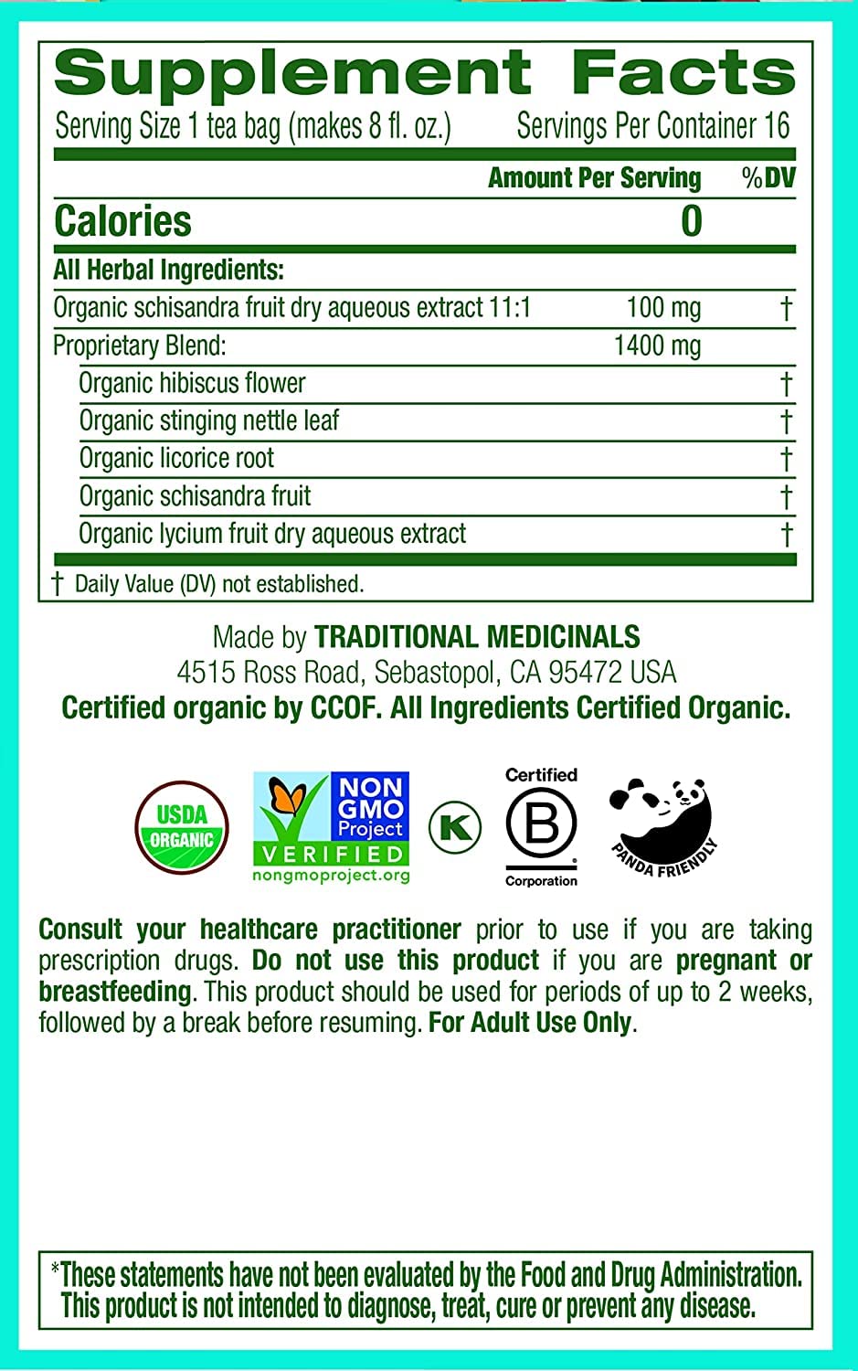 Organic Schisandra Berry Herbal Tea by Traditional Medicinals - Supports Liver Health & Detox, 32 Tea Bags (Pack of 2) | Daily Wellness & Cleansing Ritual