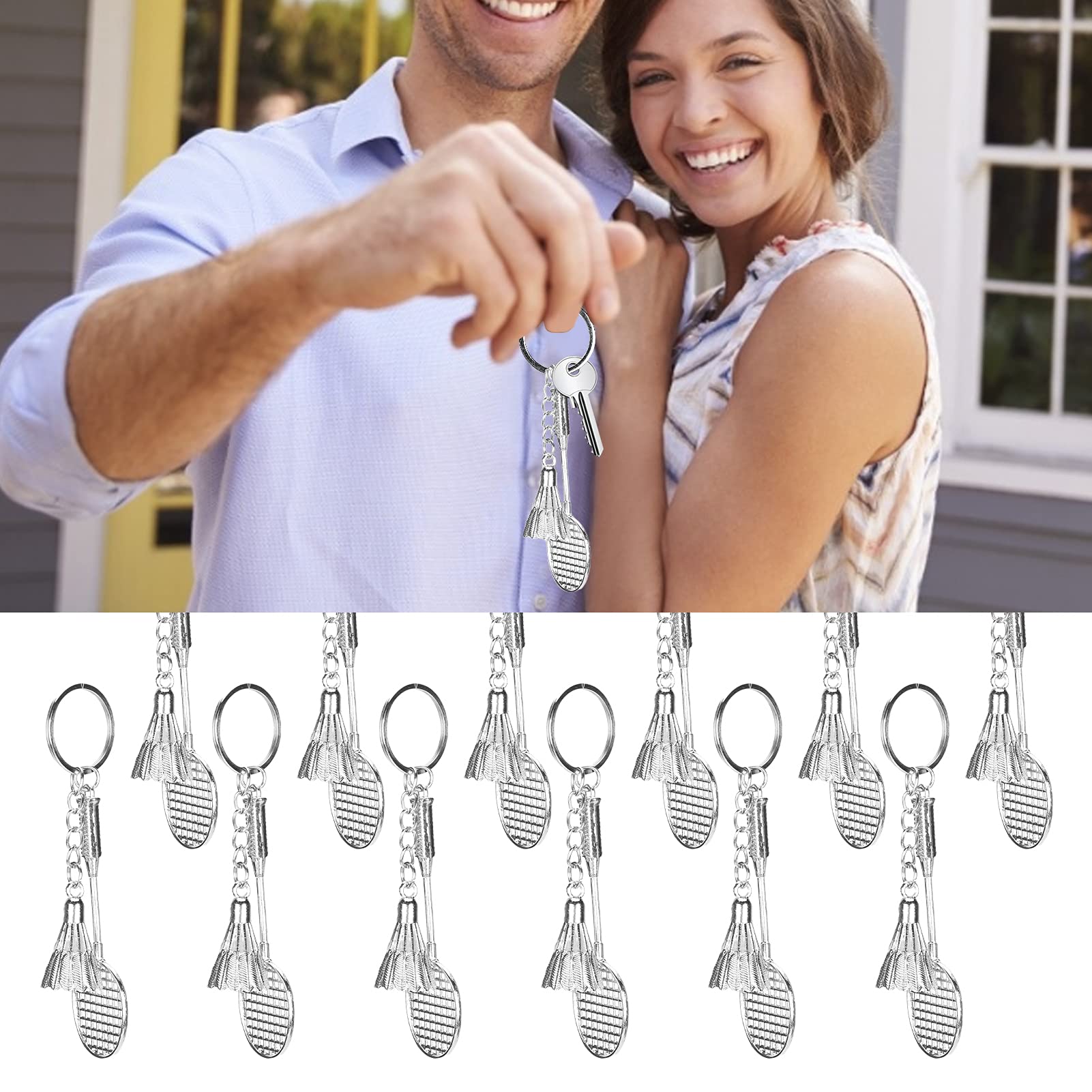 Premium Badminton Bag 14×8×5 with 12pcs Metal Sports Keychain Set - Stylish Badminton Racket Keyrings for Players & Couples - Perfect for Gym, Travel & Sports Enthusiasts