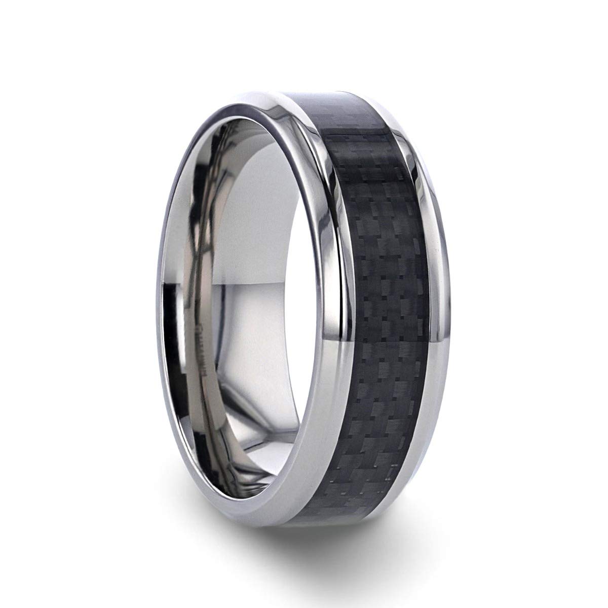 Colosseum Titanium Ring for Men - 8mm Comfort Fit Black Carbon Fiber Wedding Band | Durable & Lightweight Titanium Jewelry | Perfect for Engagement, Wedding, Anniversary Gifts