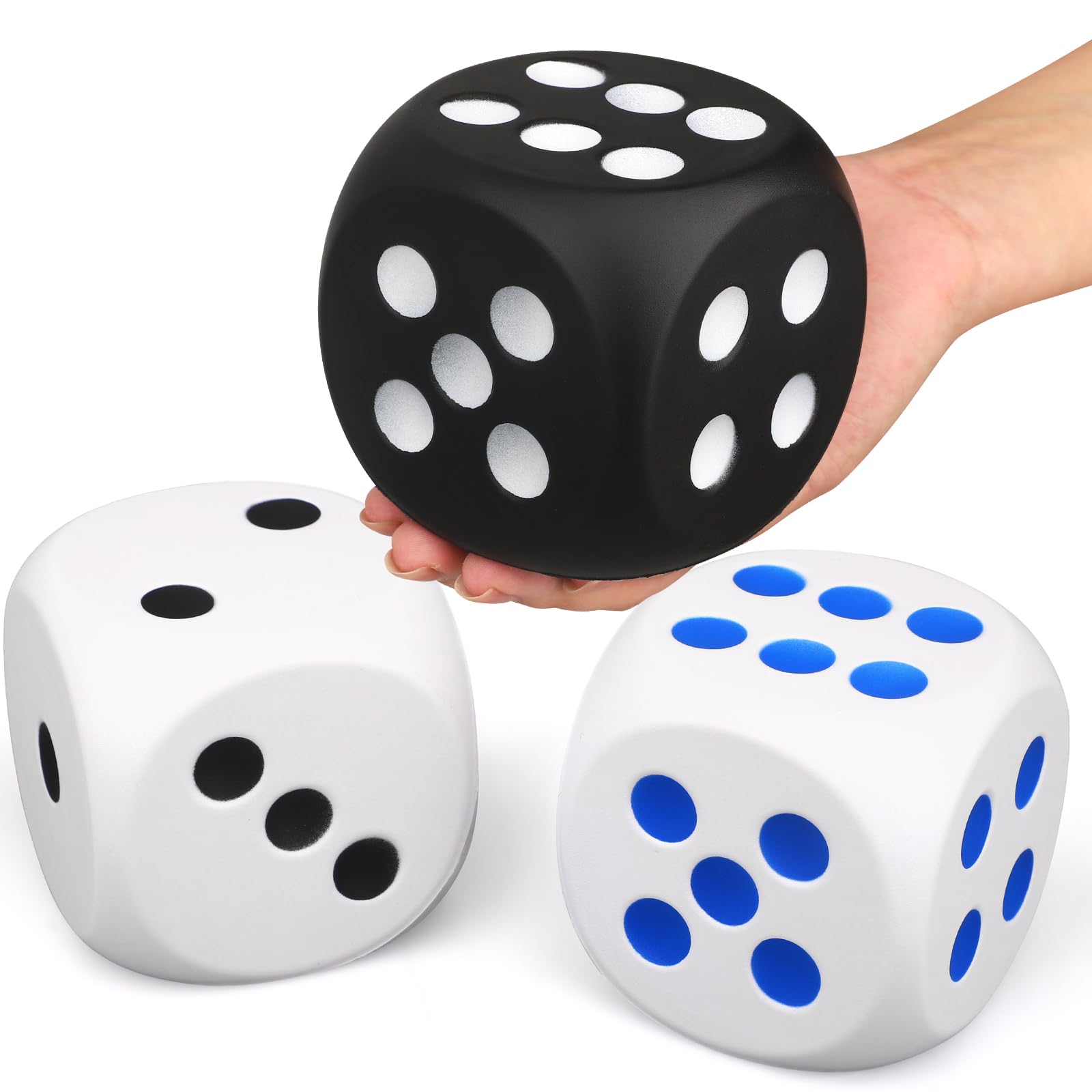 3 Inch Giant Foam Fidget Dice - Stress Relief Sensory Toy, Squeeze & Squishy Game Dice for Kids & Adults (3 Pack) - Perfect for ADHD, Anxiety Relief, Classroom Activities, Party Favors & Family Game Night