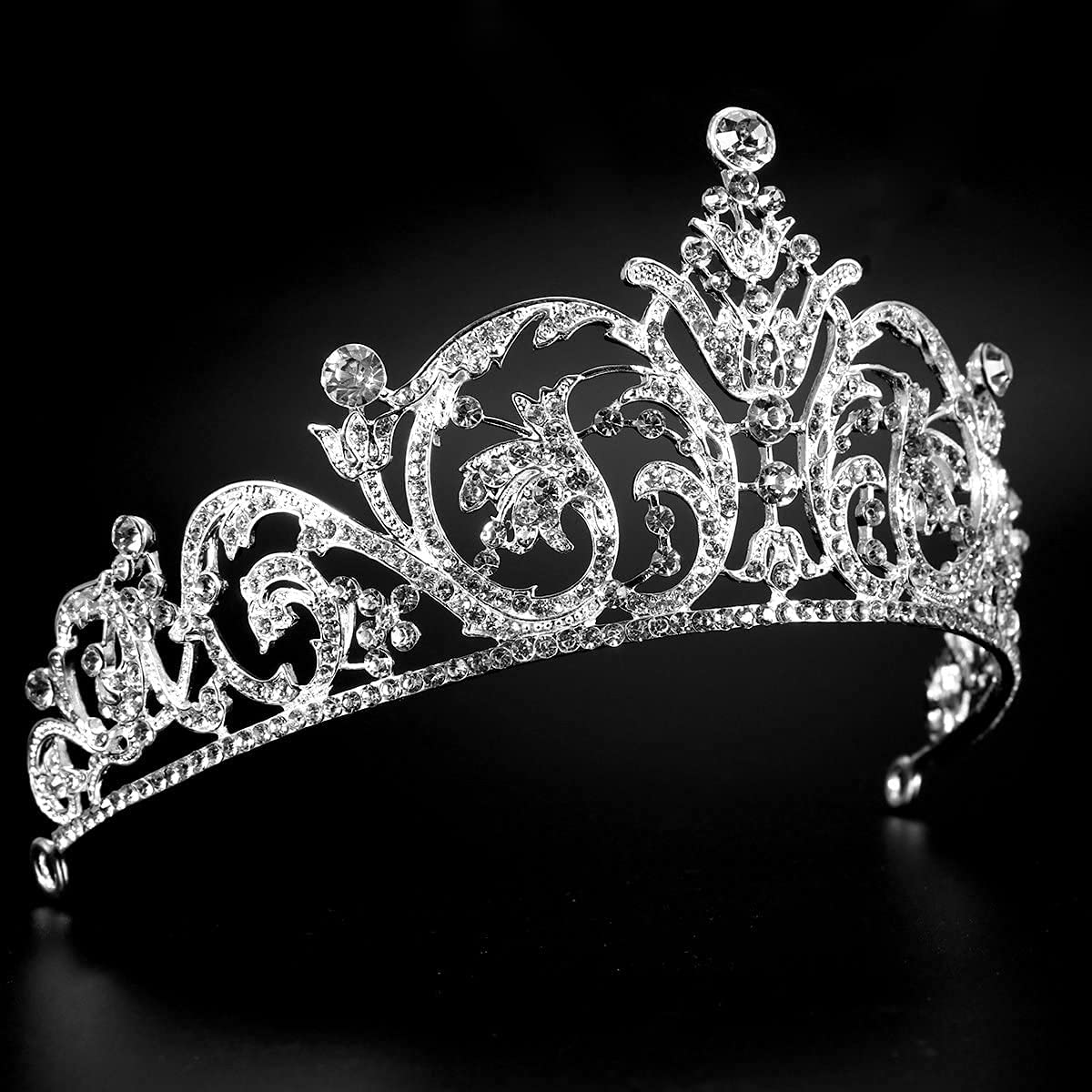 ONOTEC Silver Wedding Tiara Crown with Symmetrical Crystal Rhinestones - Elegant Bridal Headpiece for Weddings, Prom, Pageants & Special Occasions