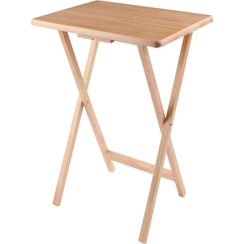 5-Piece Wooden Alex Snack Table Set - Folding TV Tray, Portable Laptop Stand, Compact Gaming Desk - Space Saving, Sturdy & Lightweight for Living Room, Bedroom, Office - Natural Finish - Perfect for Snacking, Working, Studying & Gaming