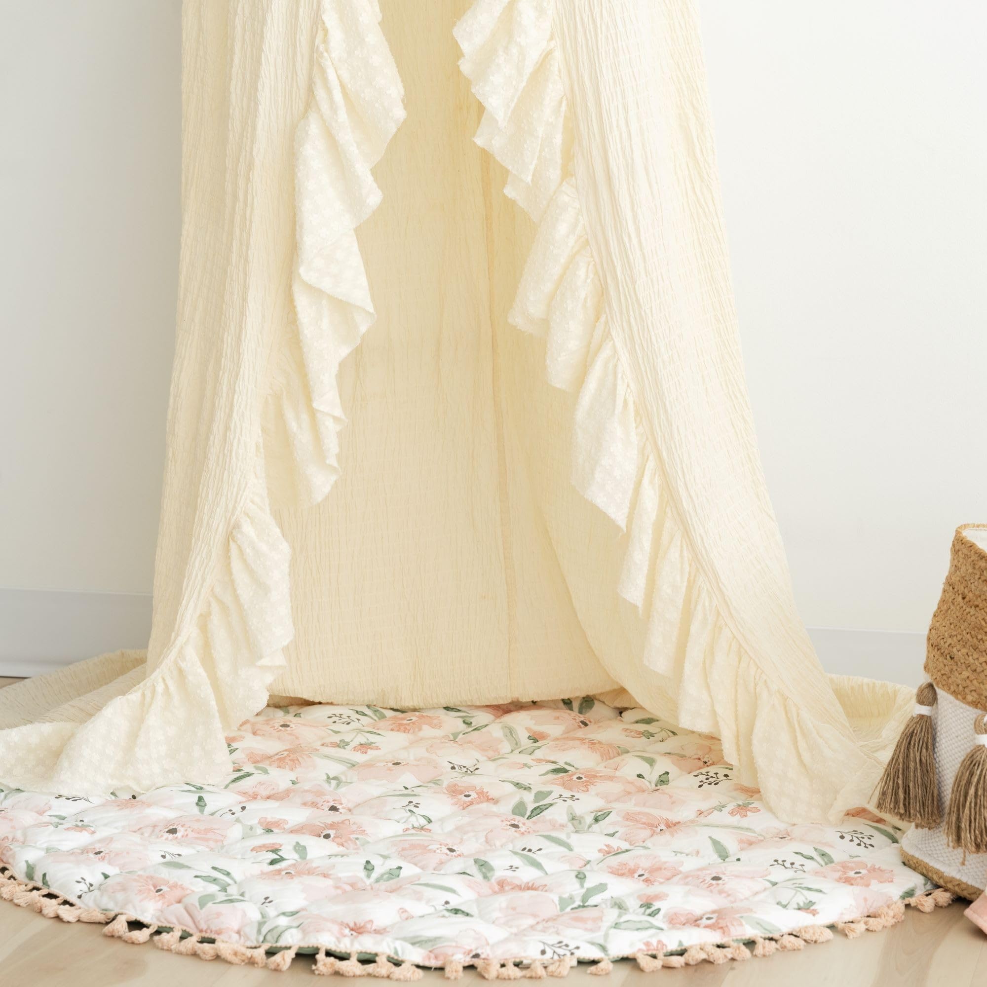 Boho Style Crane Beige Ruffled Baby Crib Canopy - 118