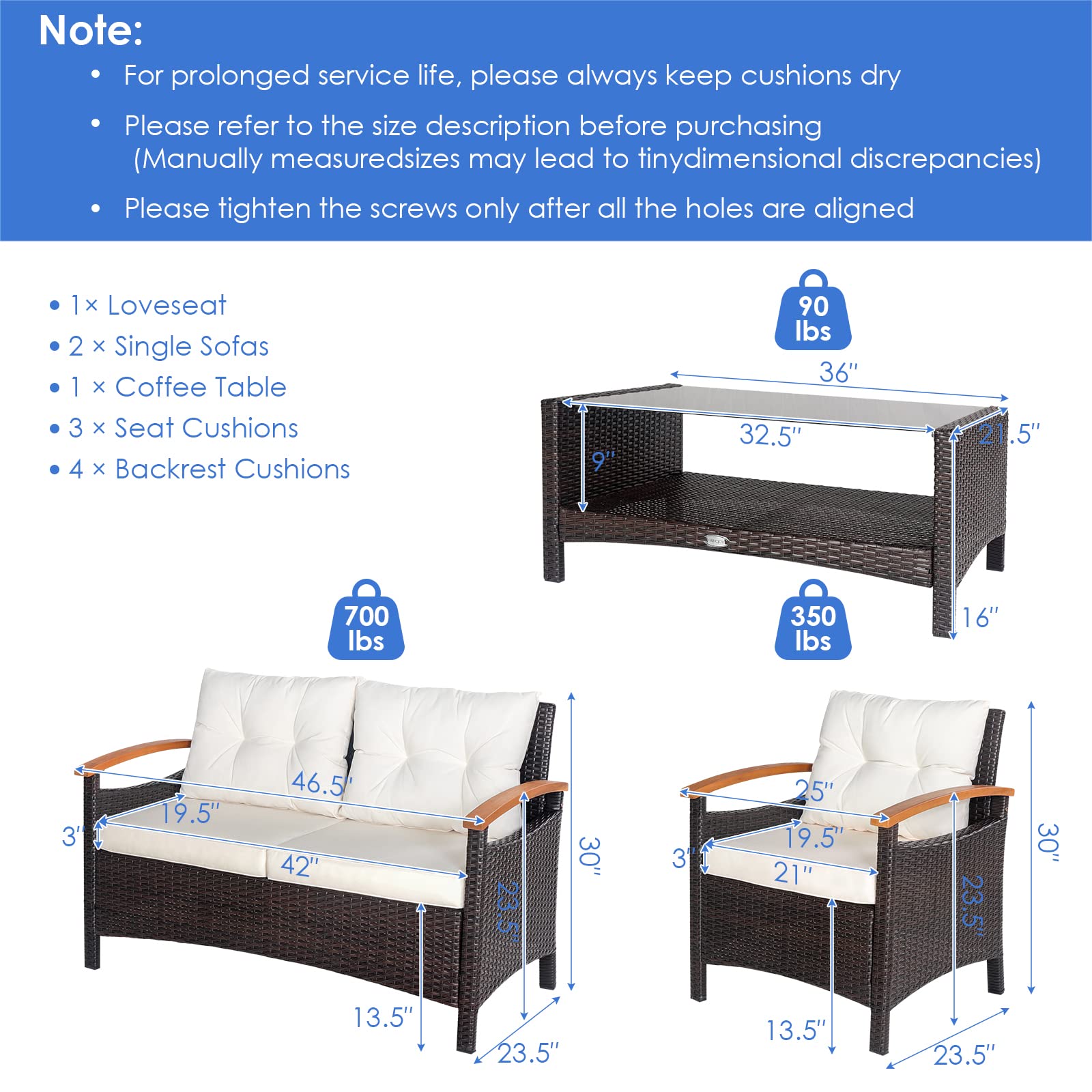 HAPPYGRILL 4-Piece Outdoor Patio Furniture Set - Rattan Sectional Sofa with Soft Cushions & Coffee Table, Wicker Conversation Set with Acacia Wood Armrests - Perfect for Poolside, Garden, Backyard, Deck & Patio Relaxation