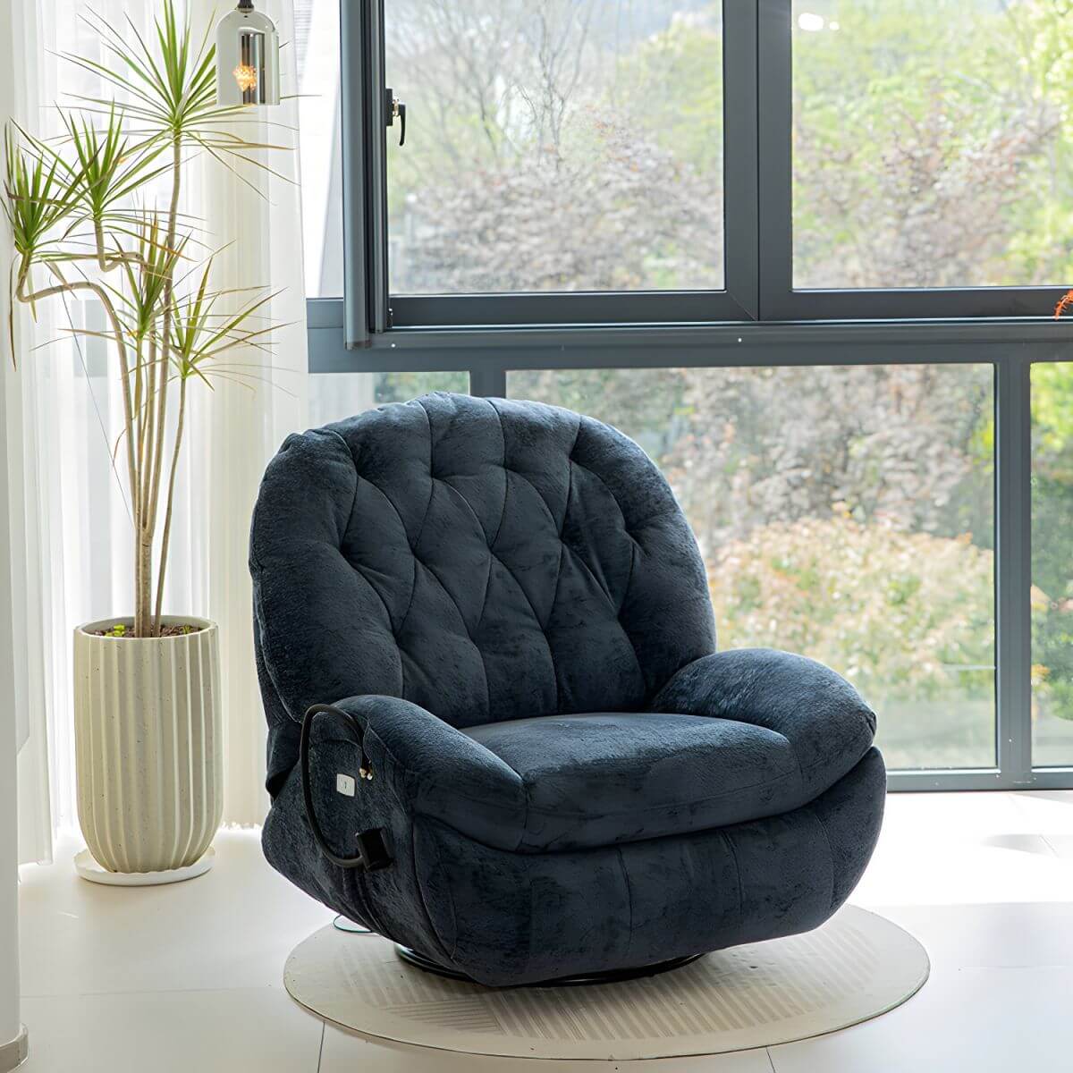 Tufted Swivel Rocker Recliner Chair with Locking Back Angle Adjustment & Built-in Storage | Modern Living Room Furniture for Relaxing, Reading & Watching TV