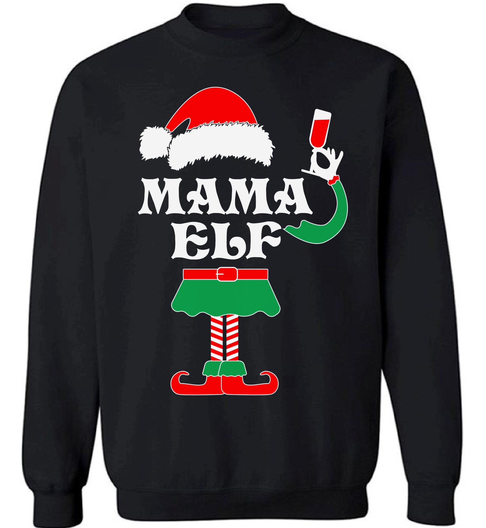 Pekatees Mama Elf Sweatshirt - Family Matching Christmas Sweaters for Mom, Women's Holiday Pullover - Perfect Xmas Gift for Mommy (Great for Family Photos, Christmas Parties & Cozy Winter Wear)