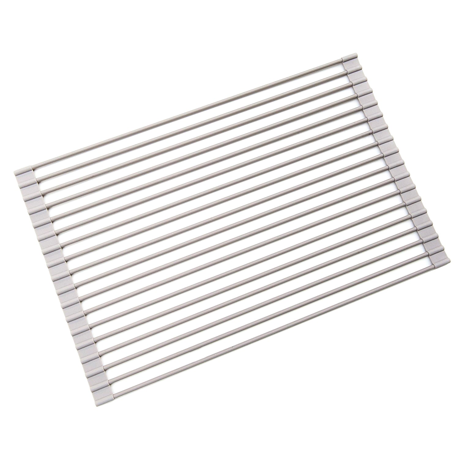 DAX Stainless Steel Dish Drying Rack - Foldable Over Sink Organizer with Drain Board, Space Saving Kitchen Storage for Dishes, Utensils & Sponges (20.5