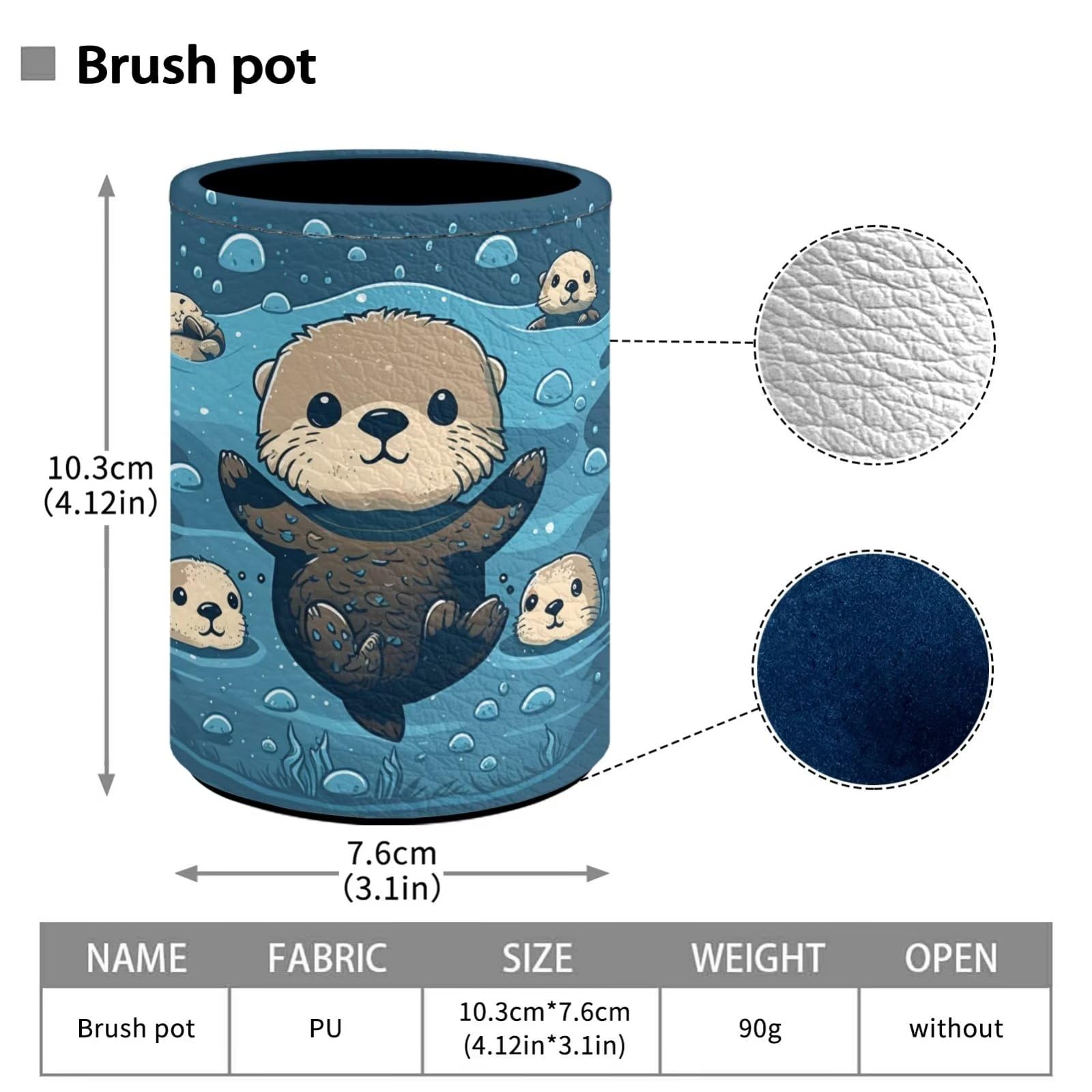Upetstory Adorable Sea Otter Leather Pen Holder - Cute Pencil Cup & Makeup Brush Organizer for Desk, School, Office | Perfect Workspace Storage Solution for Stationery, Cosmetics & Office Supplies