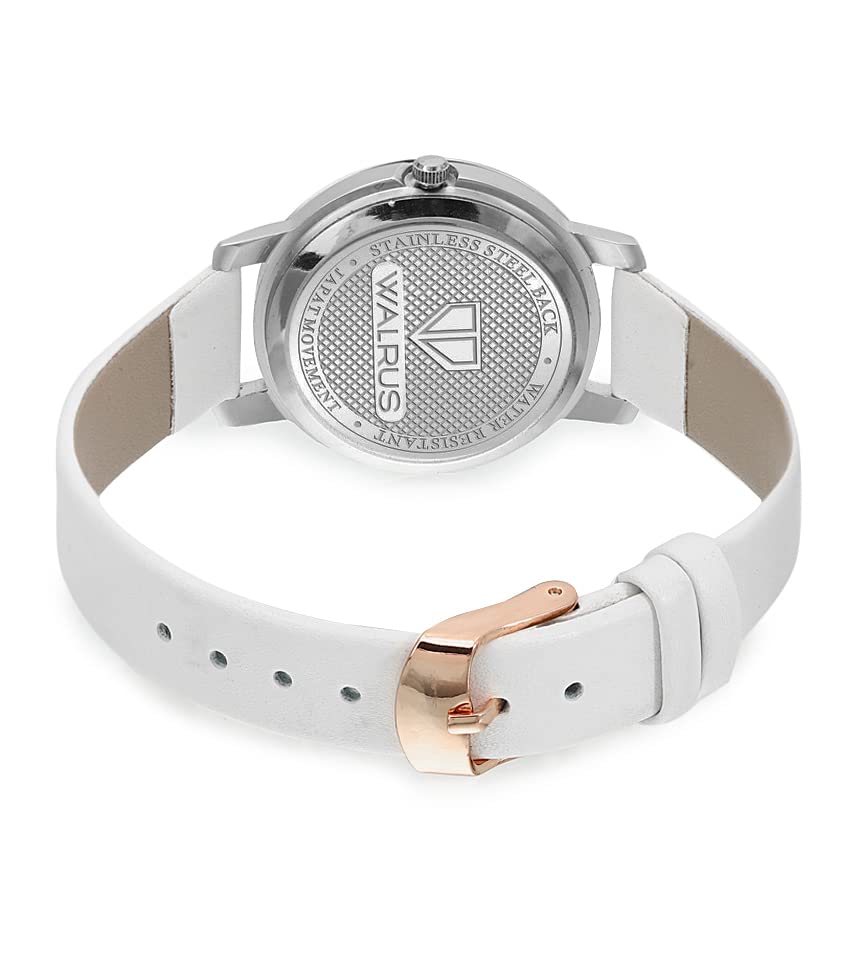 Walrus Women's Analog Watch - Multicolor Dial, White Leather Strap, Alloy Case | 32mm Case & 26mm Dial | Professional Office Wear, Casual Outfits, Birthday & Anniversary Gift for Women