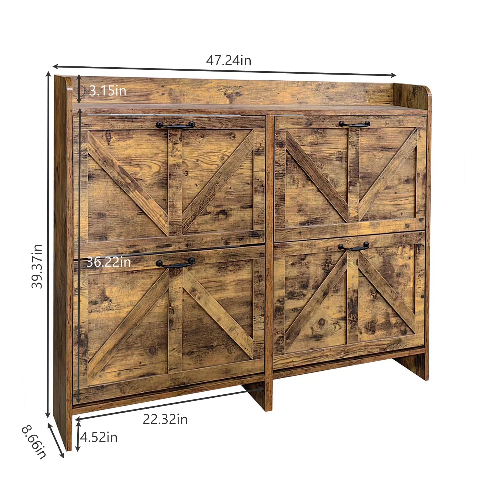 Modern Wood Entryway Shoe Storage Cabinet with 4 Flip Drawers - Freestanding Slim Narrow Hidden Shoe Rack with Door - Rustic Brown Shoe Organizer for Hallway, Bedroom & Closet Organization