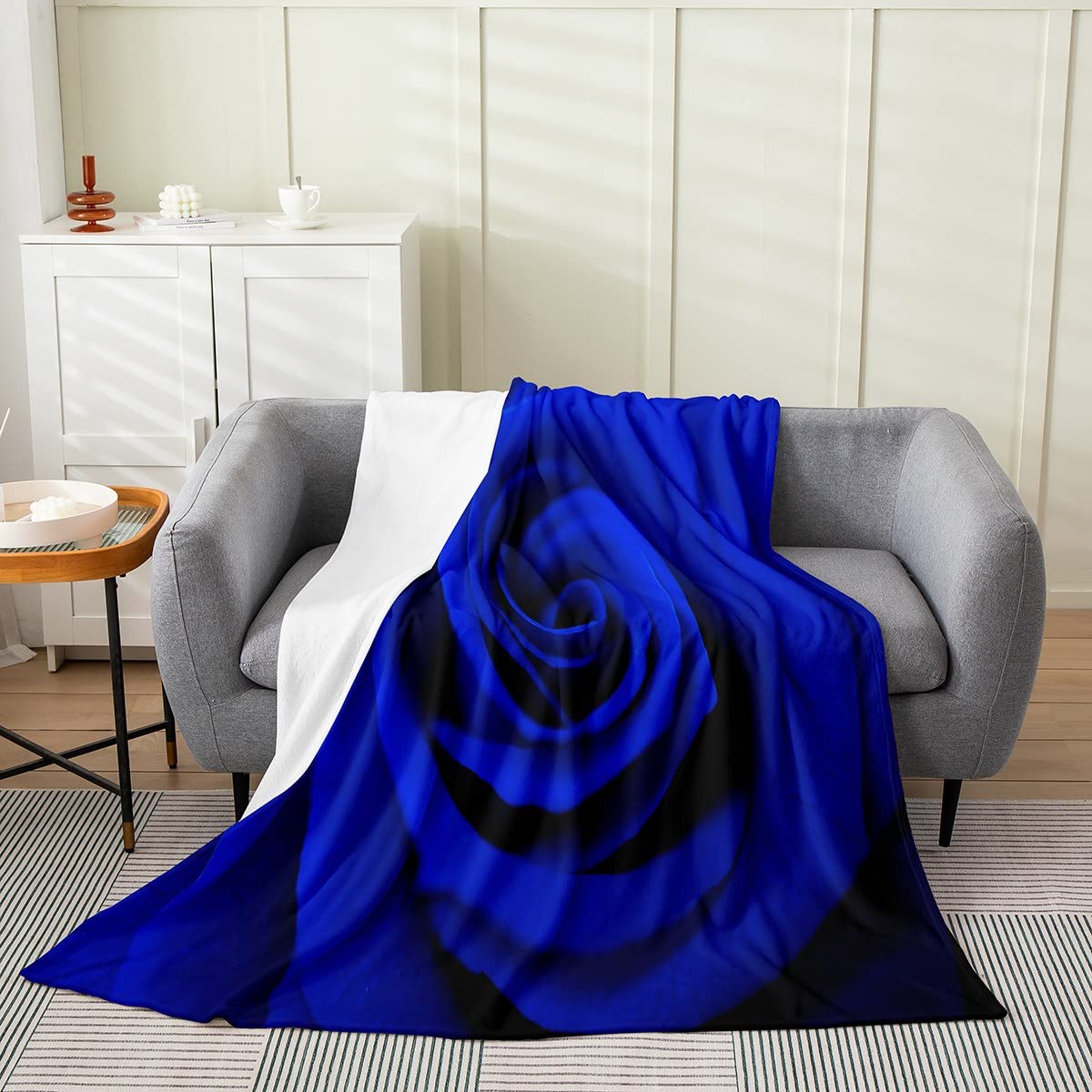 Erosebridal Blue Rose Fleece Throw Blanket - Queen Size Romantic Flannel Blanket for Women, Girls, Wife & Couples - Perfect for Valentine's Day Gifts, Bedroom Decor & Cozy Winter Nights