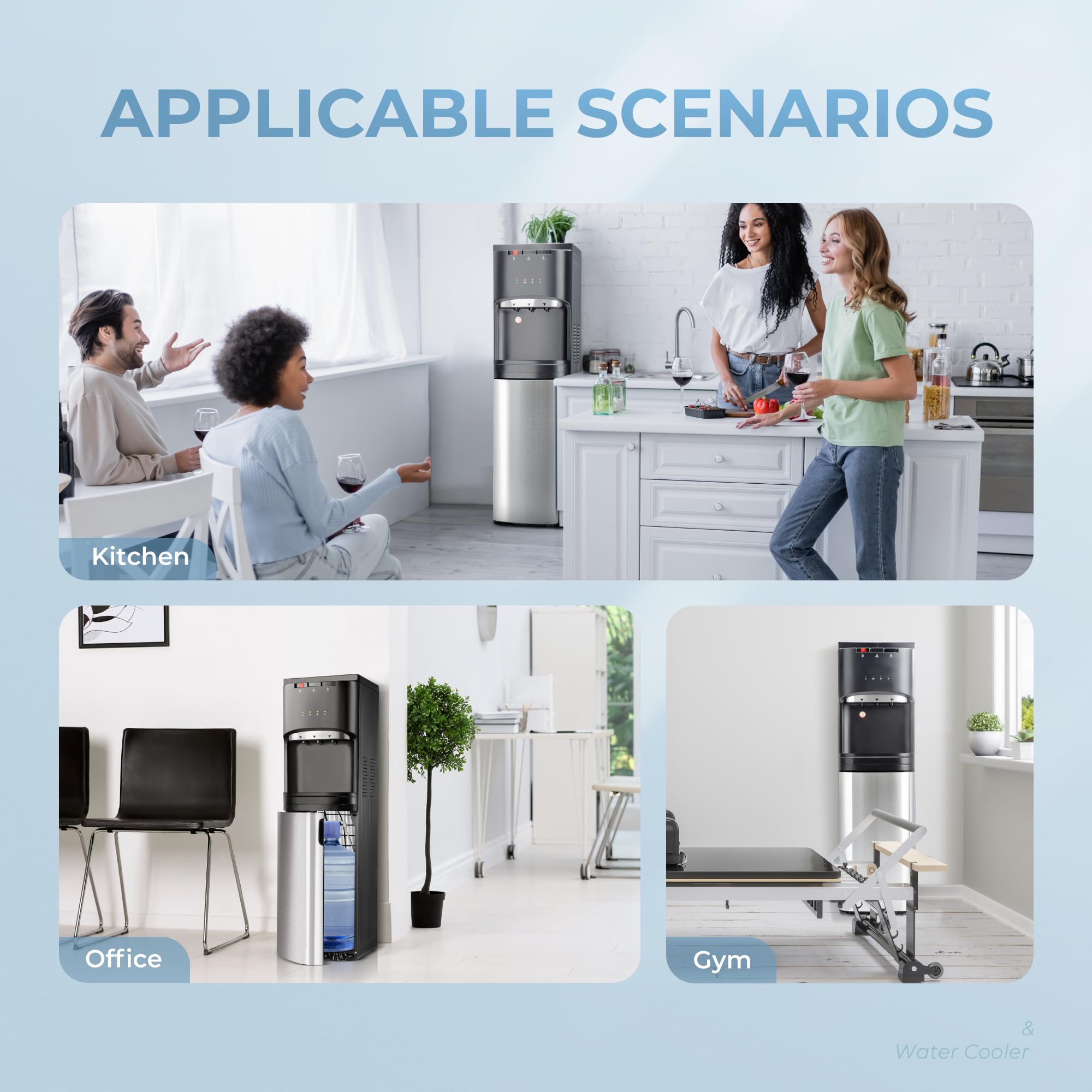 Euhomy Self-Cleaning Bottom Loading Water Cooler Dispenser with UV Sterilization - Stainless Steel 3/5 Gallon Water Dispenser for Home & Office - Perfect for Kitchen, Living Room, or Workplace Hydration