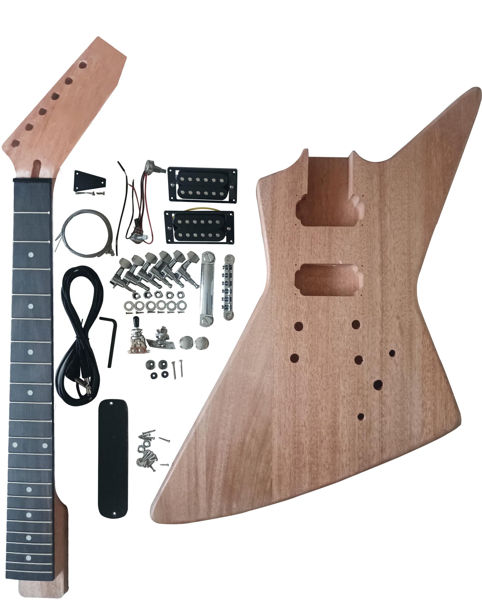 HENGYEE EX-Style DIY Electric Guitar Kit with Mahogany Body & Neck, Rosewood Fingerboard - Explorer Style Guitar Building Kit for Beginners & Hobbyists - Perfect for Home Studio, Music Practice & DIY Projects