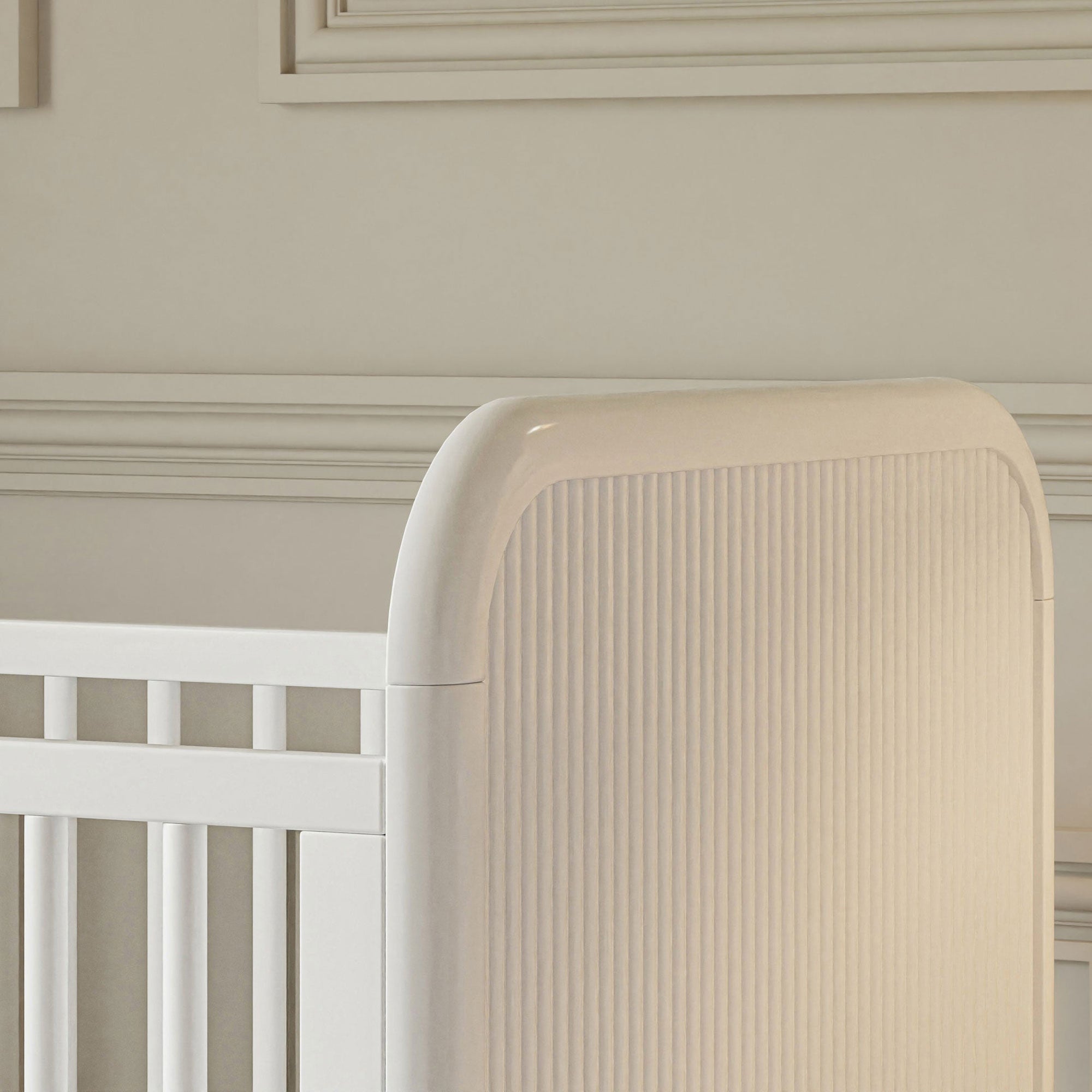 Brimsley Tambour 3-in-1 Convertible Baby Crib - White Nursery Furniture for Newborn to Toddler | Perfect for Small Spaces & Modern Nurseries