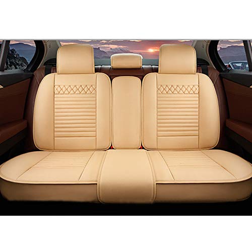 Premium PU Leather Car Seat Covers - Waterproof, Non-Slip, Airbag Compatible for Most Cars & SUVs (5-Piece Set with Pillows, Beige) - Perfect for Daily Commute, Road Trips & Family Travel