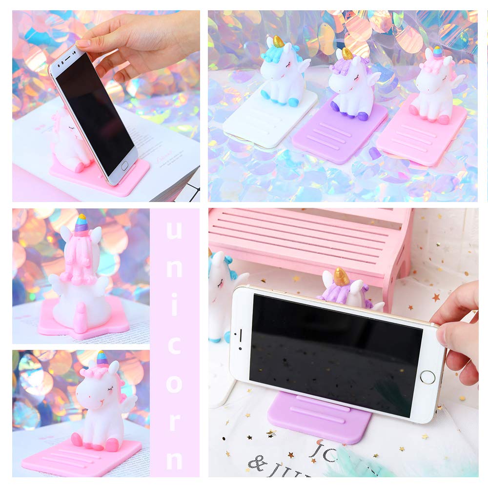 3 Pack Adjustable Unicorn Phone Stand - Cute Cartoon Desktop Cell Phone Holder for Girls, Multi-Function Smartphone Dock - Perfect for Office, Home, and Gift Giving