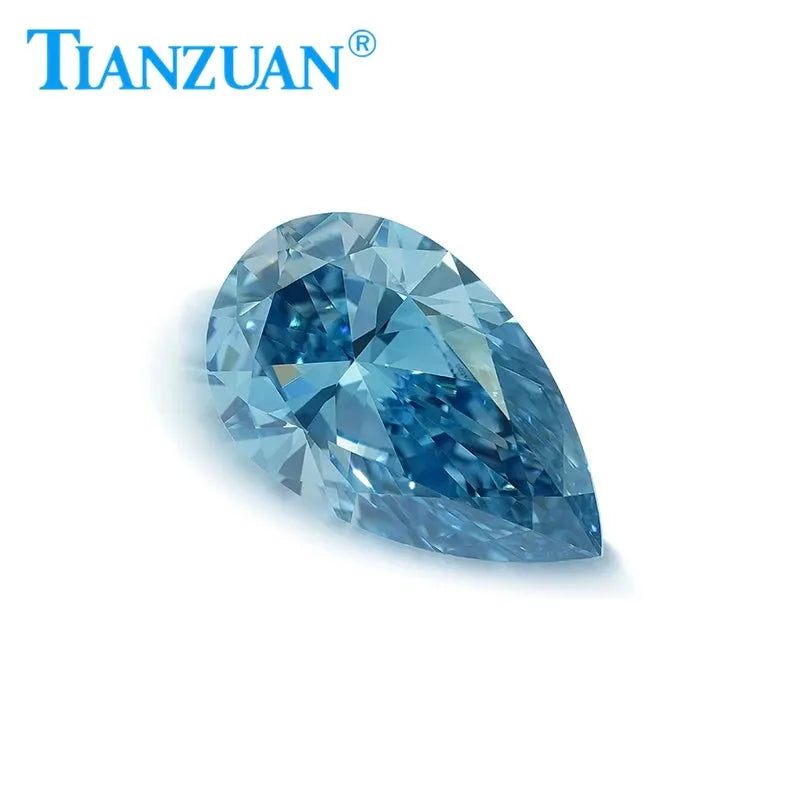 1ct VVS1 Lab Grown CVD Diamond - Pear Cut Fancy Vivid Blue Loose Gemstone (2EX Cut, GEMID Certified) for Engagement Rings & Fine Jewelry Making
