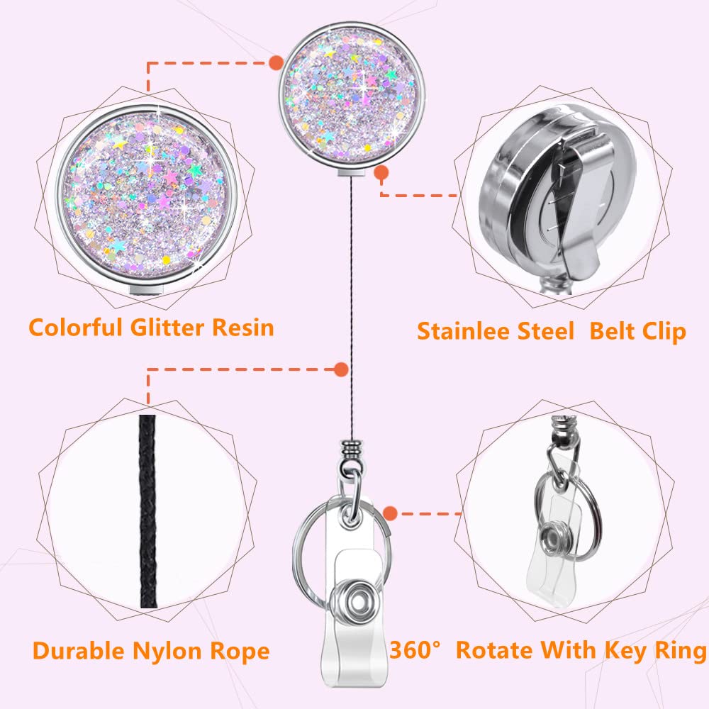 Retractable Badge Holder & Reel - Lightweight Plastic ID Card Holder with Key Ring & Belt Clip for Nurses, Teachers, Students, Volunteers (1 Pack Silver) - Perfect for Hospitals, Schools & Office Security