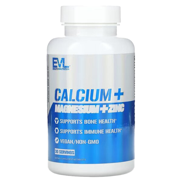 EVLution Nutrition Calcium Magnesium Zinc Supplement - 60 Tablets for Bone Health, Muscle Support & Immune Boost - Ideal for Athletes & Active Lifestyles