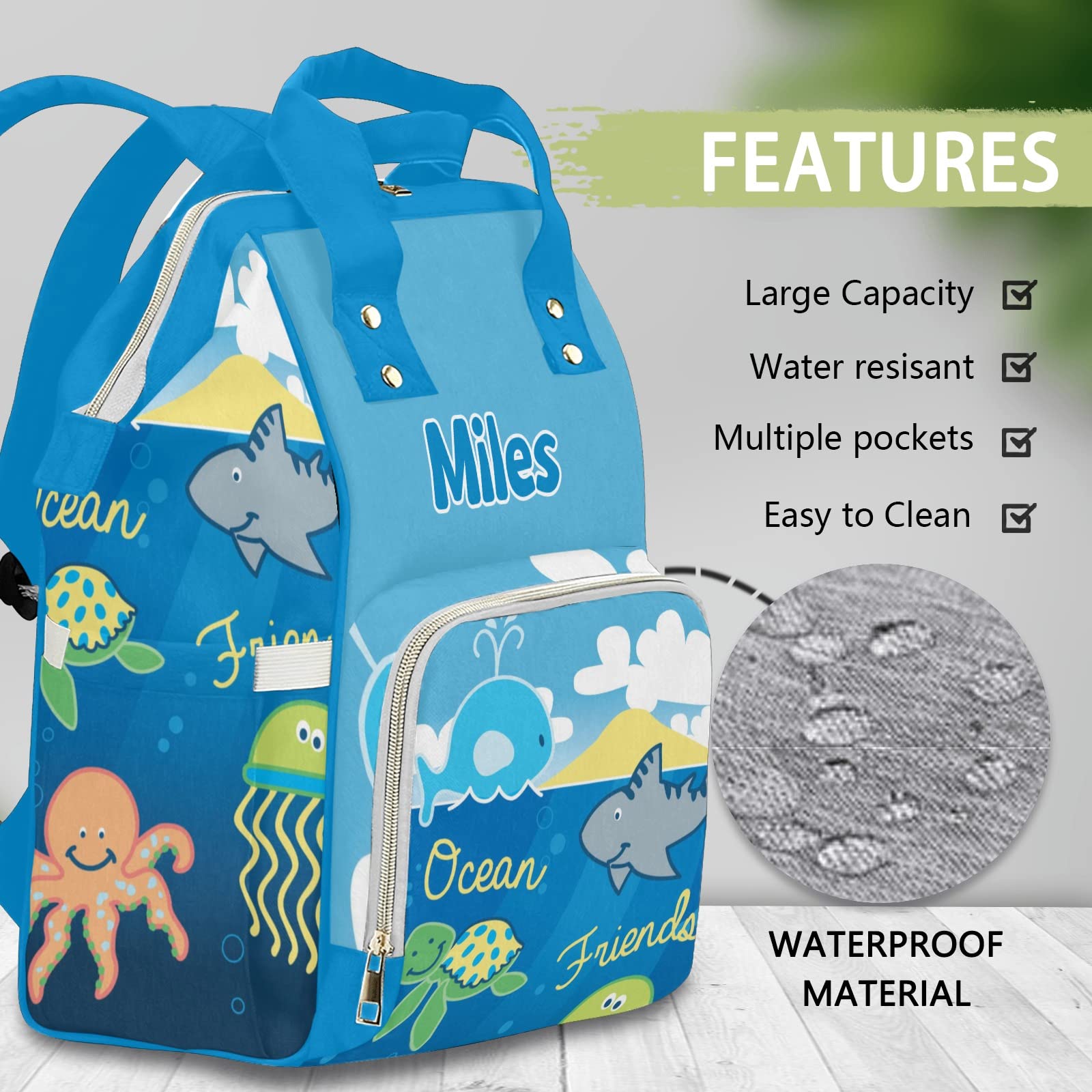 Custom Diaper Bag Backpack Tote - Personalized Shark & Dolphin Design - Perfect Baby Shower Gift for New Moms - Ideal for Travel, Daycare & Family Outings