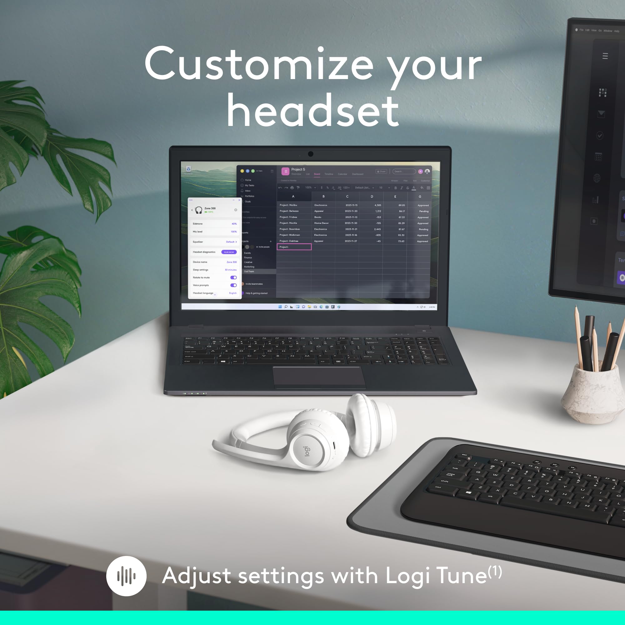 Logitech Zone 300 Wireless Bluetooth Headset with Noise-Canceling Mic - Compatible with Windows, Mac, Chrome, Linux, iOS, Android - Off-White - Perfect for Remote Work, Online Meetings & Gaming
