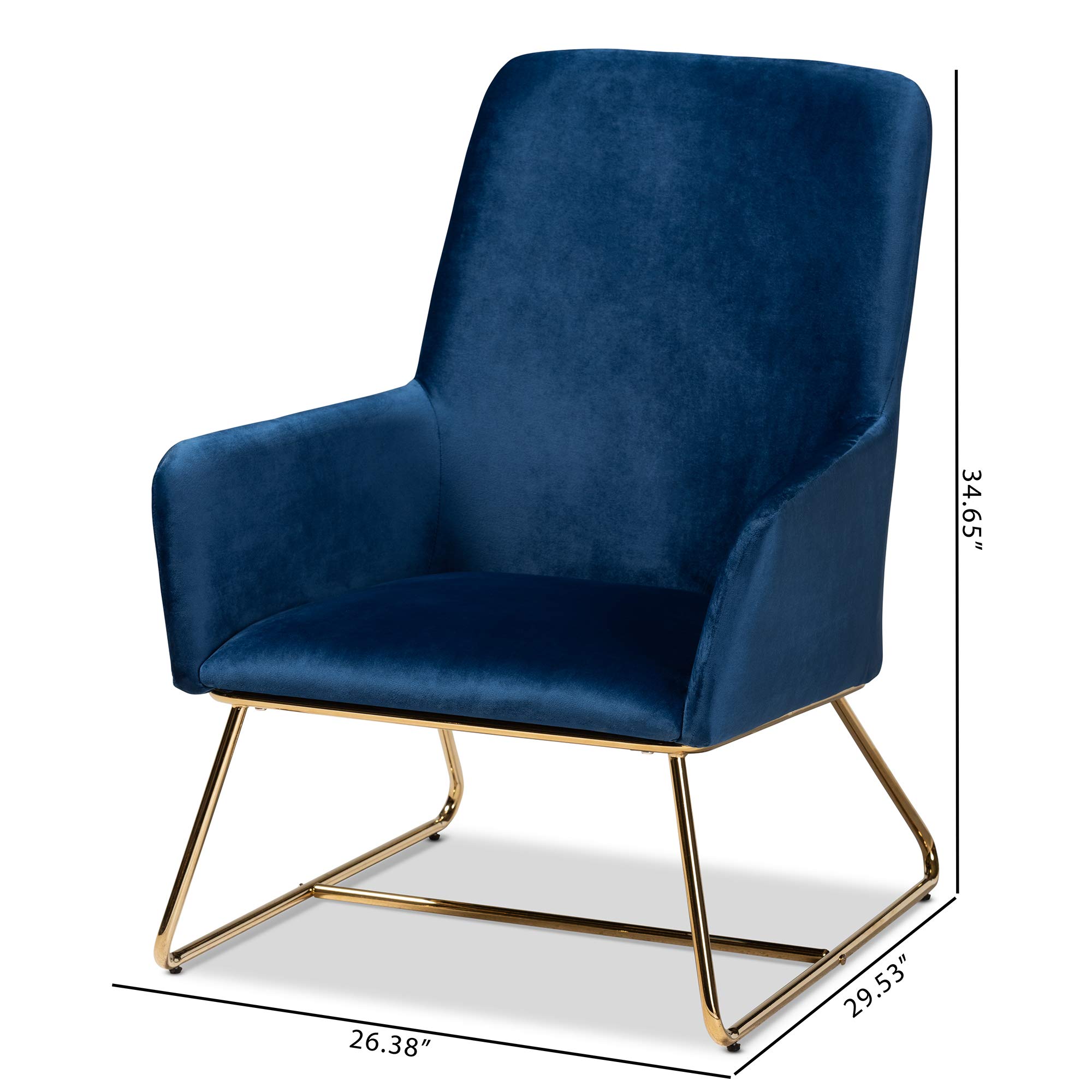 Baxton Studio Modern Dining Chairs - Navy Blue & Gold Upholstered Accent Chairs for Kitchen, Dining Room & Office - Set of 2 Mid-Century Style Chairs with Metal Legs