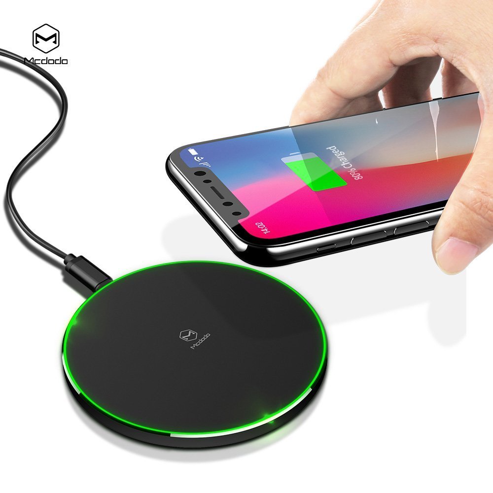 Mcdodo 10W Fast Wireless Charger Pad - Qi Certified for iPhone X/8/8 Plus, Samsung Galaxy S8/S8+/S7/S7 Edge/S6 Edge+/Note 5, Nexus 5/6/7 & Qi-Enabled Devices (Black) | Perfect for Bedside, Office & Car Charging