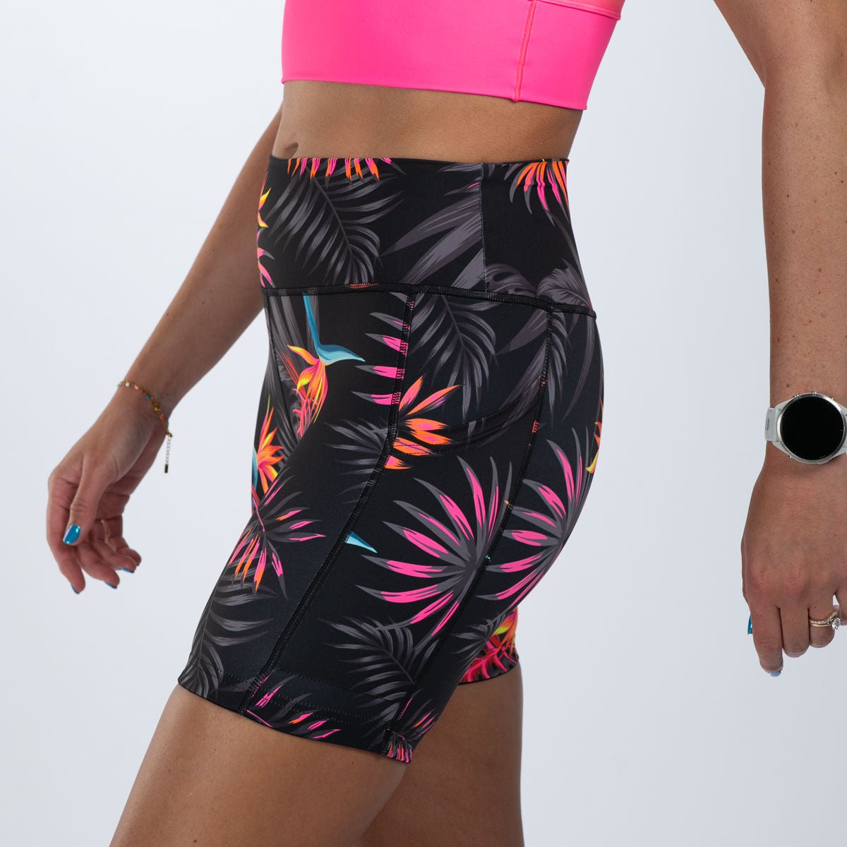 Women's High Rise Running Shorts - Ltd Run 6 Pulse with Tropical Magic Print | Breathable Workout Shorts for Jogging, Gym & Yoga | Comfortable Athletic Wear for Women