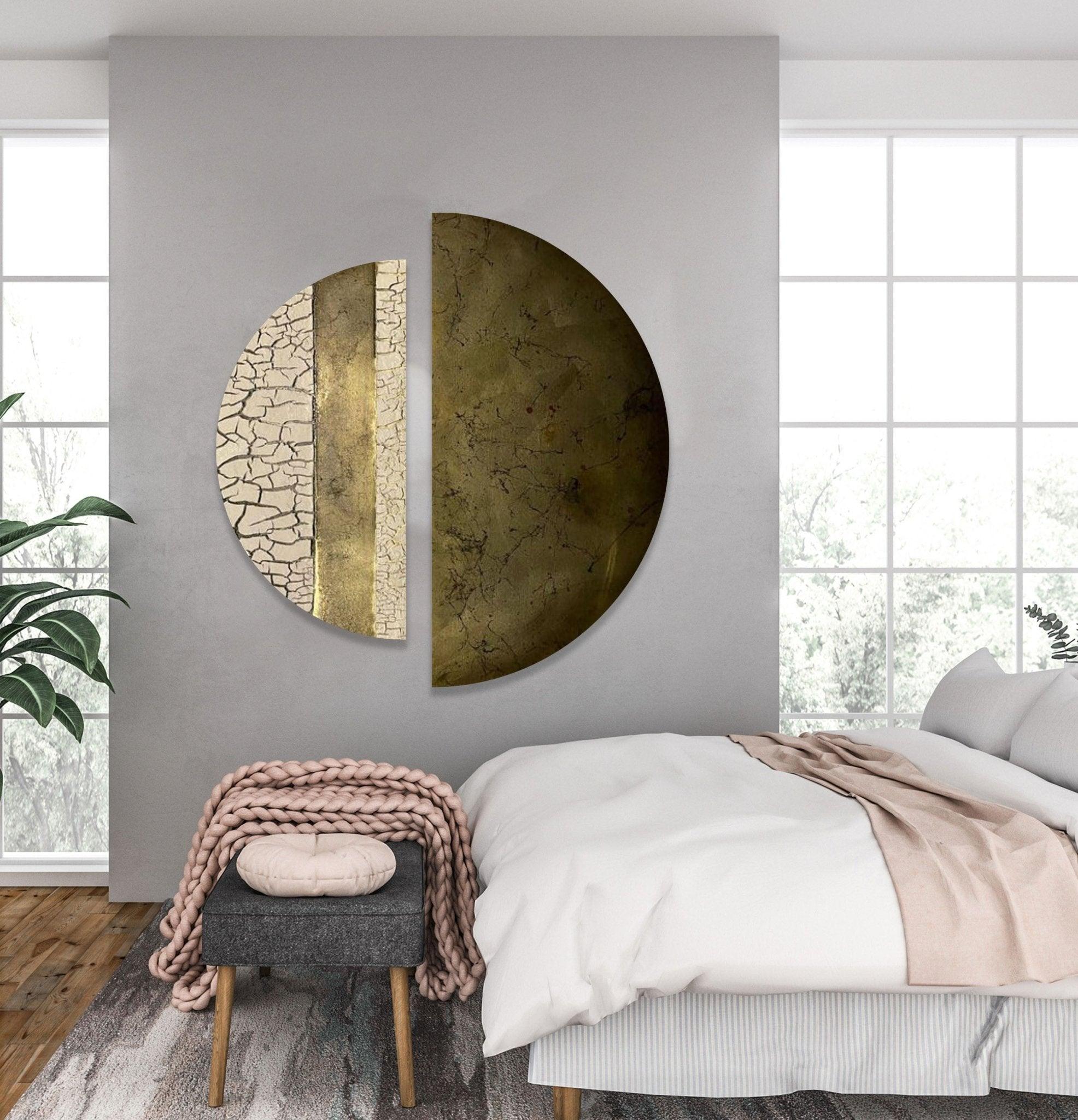 2 Piece Abstract Beige Cracked Glass Wall Art Set - Modern Home Decor for Living Room, Bedroom & Office - Unique Cracked Texture Canvas Painting for Contemporary Interior Design