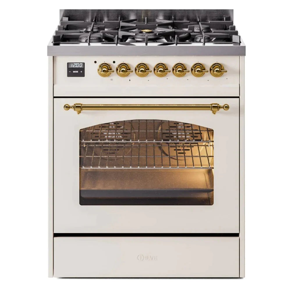 ILVE 30 Nostalgie II Series Freestanding Dual Fuel Range with 5 Sealed Burners - Professional Gas Stove & Electric Oven for Home Kitchen - Perfect for Baking, Roasting, and Family Cooking (Model UP30NMP)