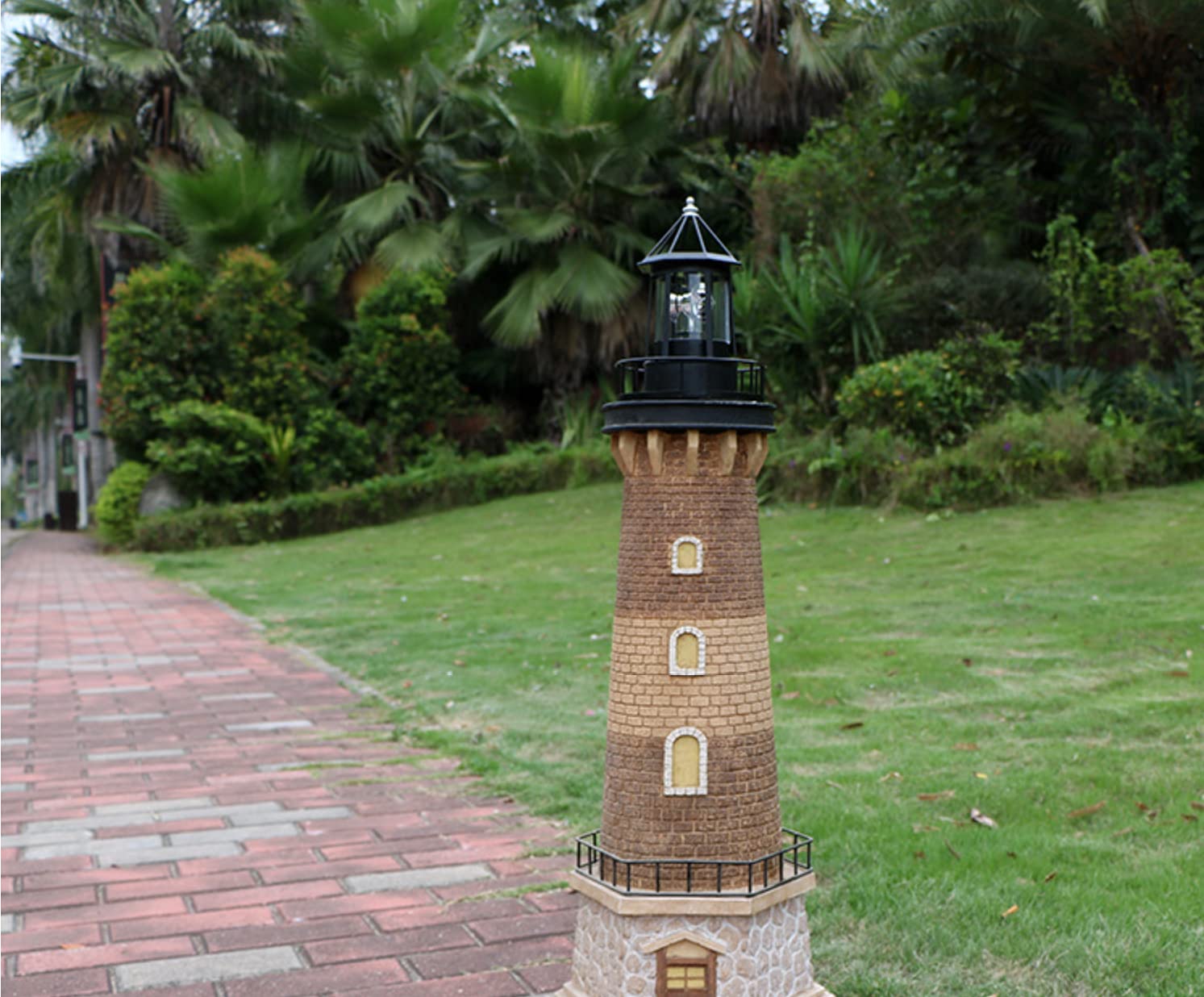 Solar Powered LED Lighthouse Light - 360 Degree Rotating Waterproof Outdoor Garden Decoration with Smoke Effect for Pathway, Patio & Courtyard | Perfect for Landscape Lighting, Backyard Decor & Nighttime Ambience