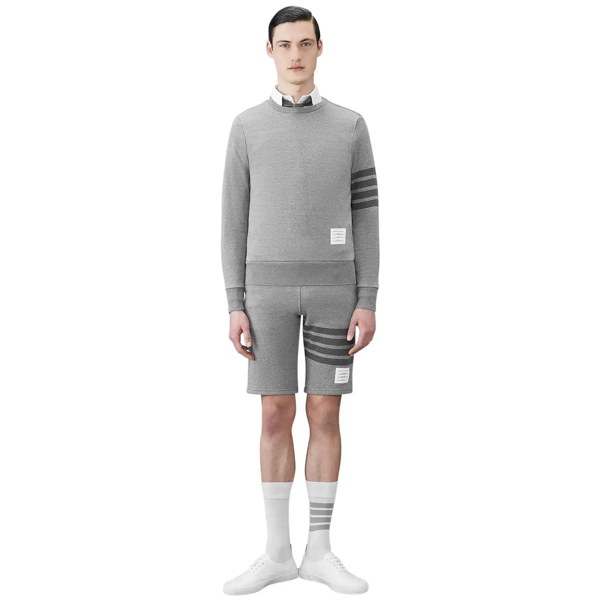 Thom Browne Classic Loopback 4-Bar Grey Sweat Shorts for Men | Premium Cotton Casual Lounge Shorts | Perfect for Gym, Home, and Summer Outings