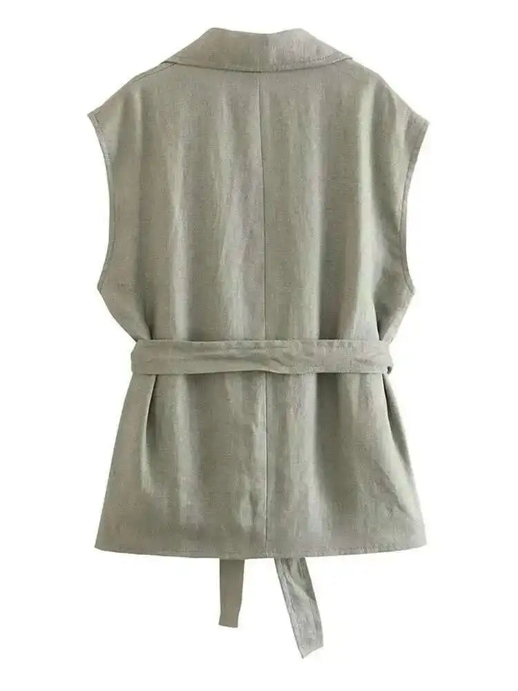 Women's Big Size Green Vest & Wide Leg Pants Two-Piece Suit - Lapel Sleeveless Fashion Set for Spring Summer 2025 (Style 1DH6482) | Office Wear, Casual Outfits & Special Occasion Dresses