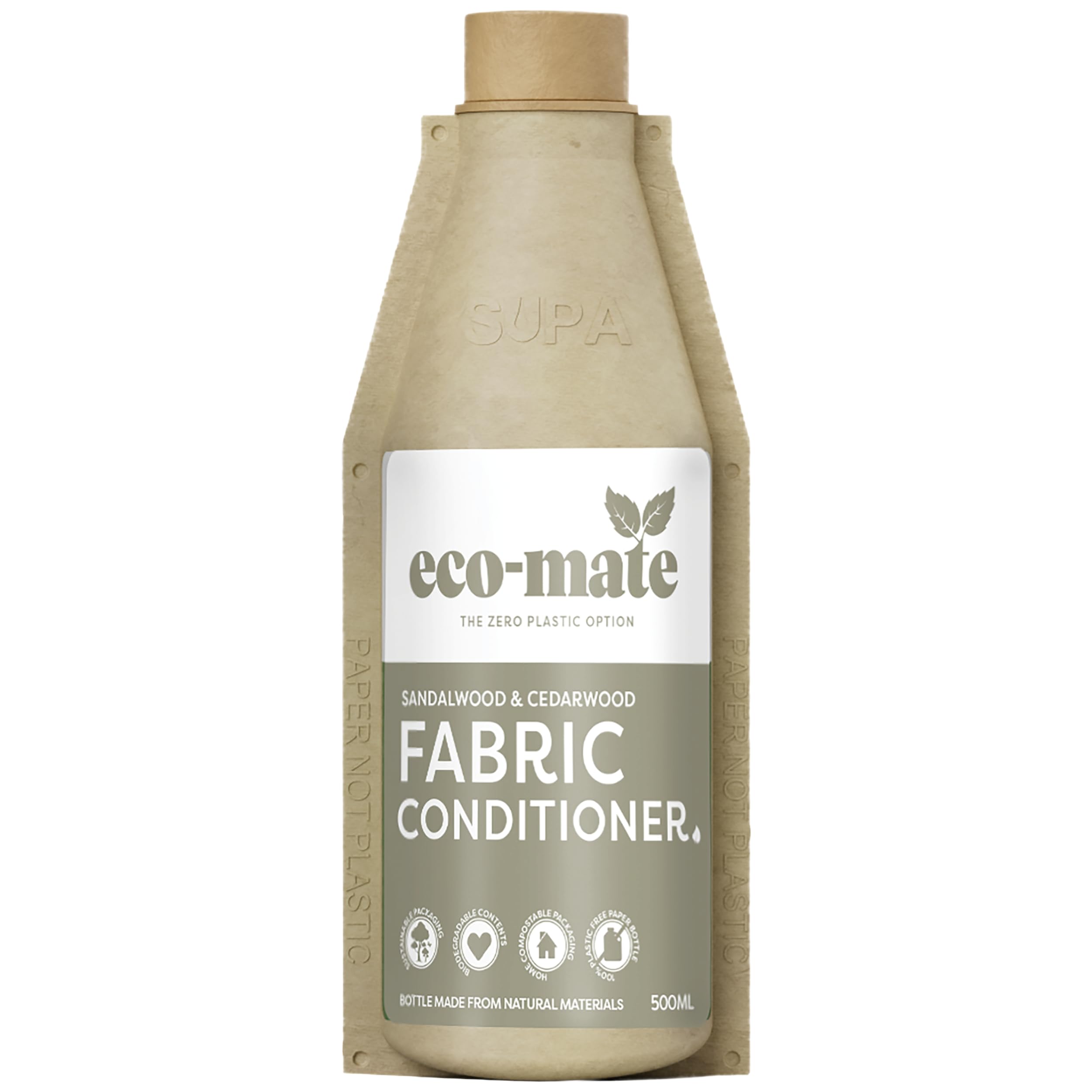 Eco-Mate Natural Sandalwood & Cedarwood Fabric Softener - 500ml Plant-Based Biodegradable Concentrated Liquid Conditioner - Eco Friendly Hypoallergenic Laundry Solution for Sensitive Skin - Perfect for Baby Clothes, Bedding & Towels