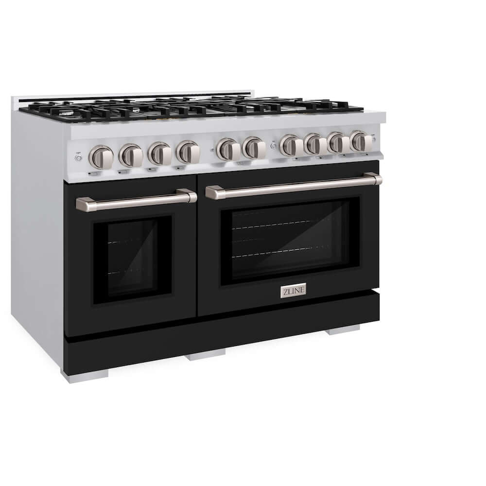 ZLINE 48-Inch 6.7 cu.ft Stainless Steel Dual Fuel Range with 8-Burner Gas Cooktop & Black Matte Doors - Professional Double Oven for Home Kitchen Cooking, Baking & Entertaining (HDR BLM 48)