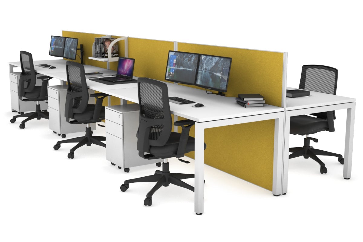 Horizon Quadro 6p Bench Square Legs Office Workstation - 1200L x 800W with Cable Management Scallop | Modern Office Desk for Workspace & Home Office Setup