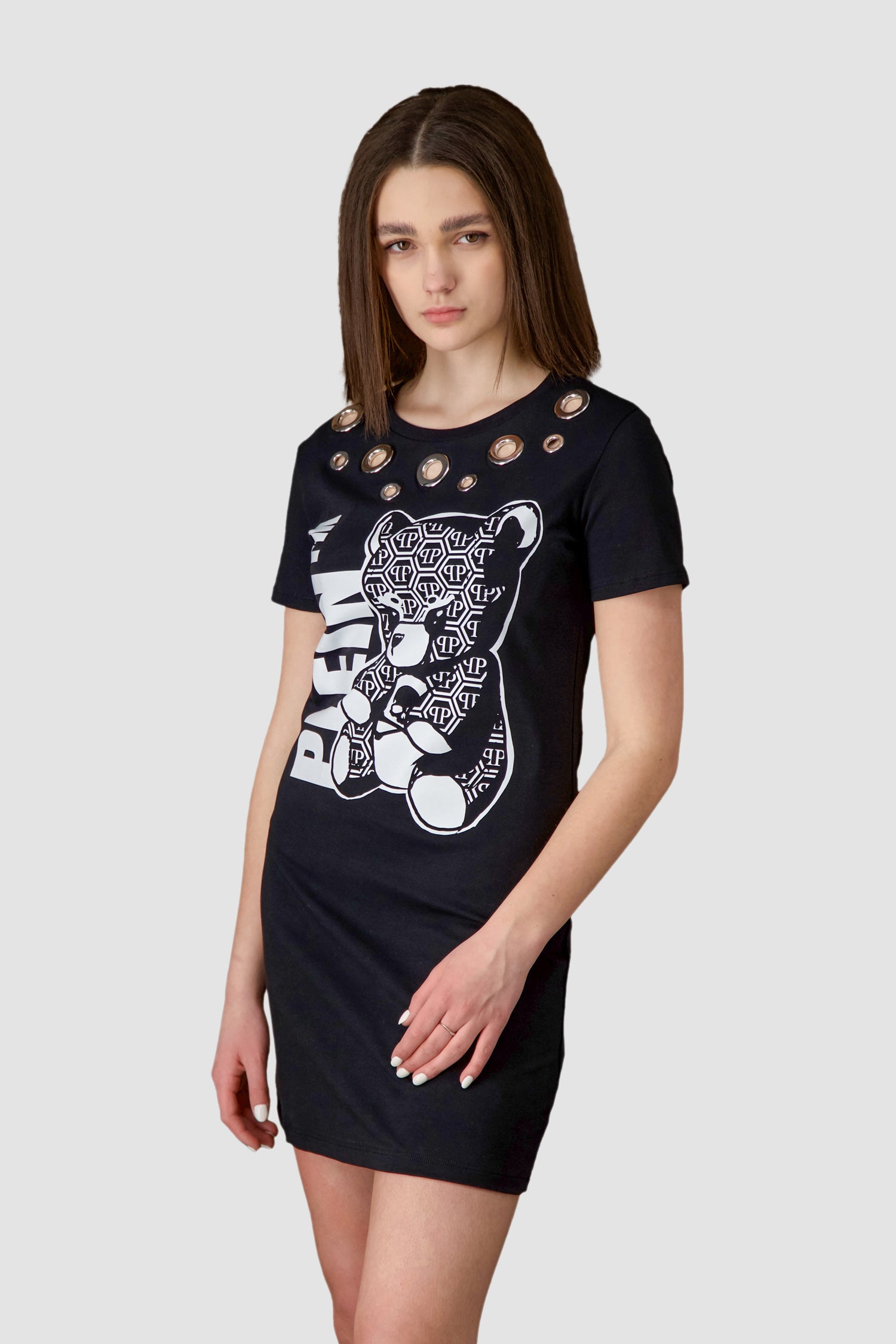 Philipp Plein Black Teddy Bear Short Dress - Sexy Mini Dress for Women, Nightclub & Party Outfit, Perfect for Date Night & Evening Events