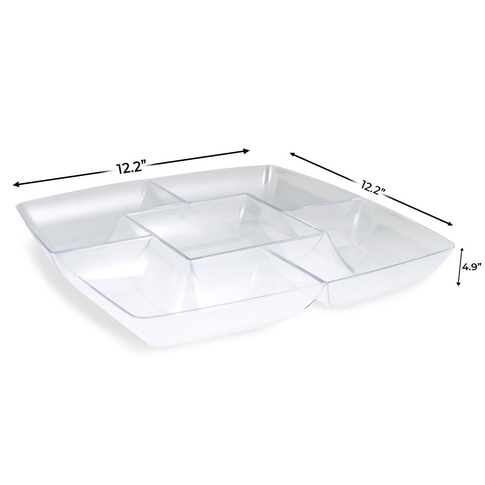 Simply Squared Clear Chip & Dip Plastic Tray - 12 Inch Elegant Party Serving Platter - Durable BPA-Free Appetizer Tray for Entertaining, Chips, Dips & Snacks - Perfect for Parties, BBQs & Game Nights